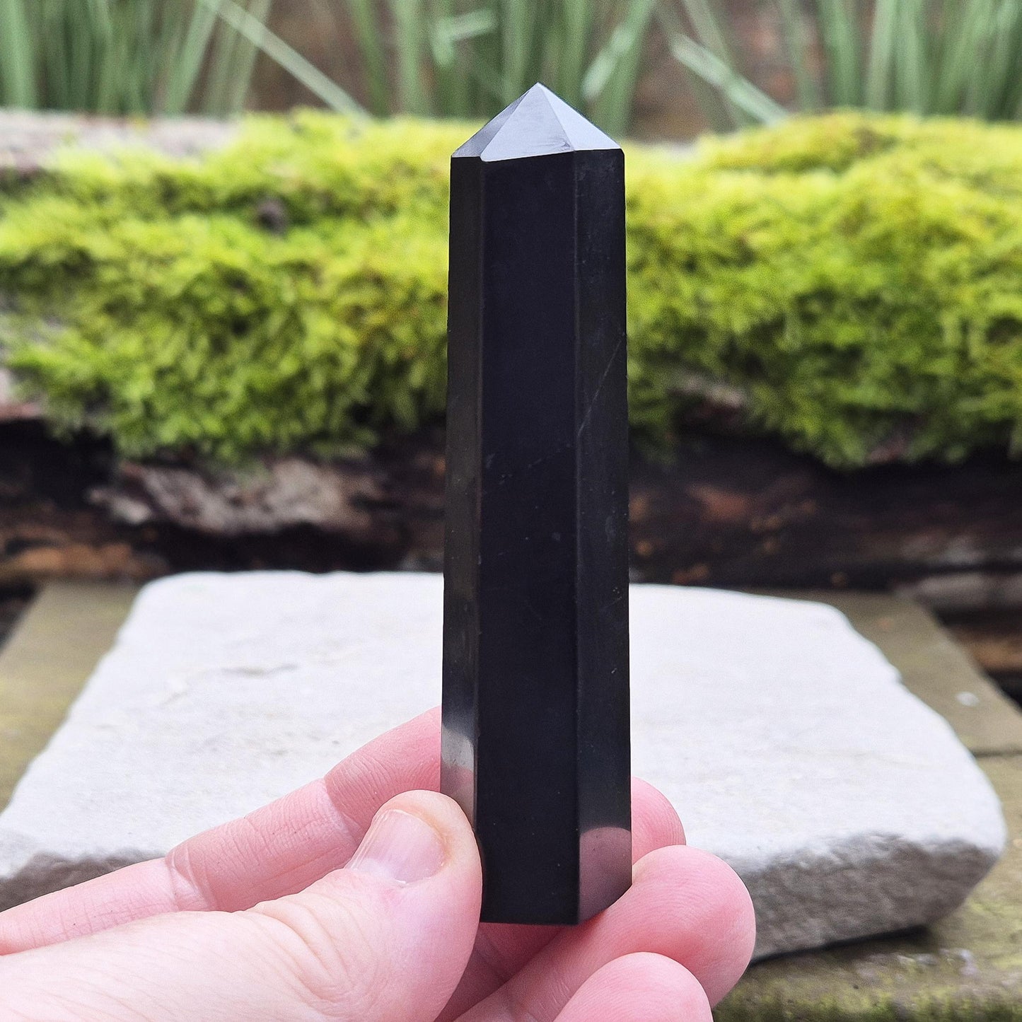 Shungite Polished Point, represents Balance, Focus & Grounding