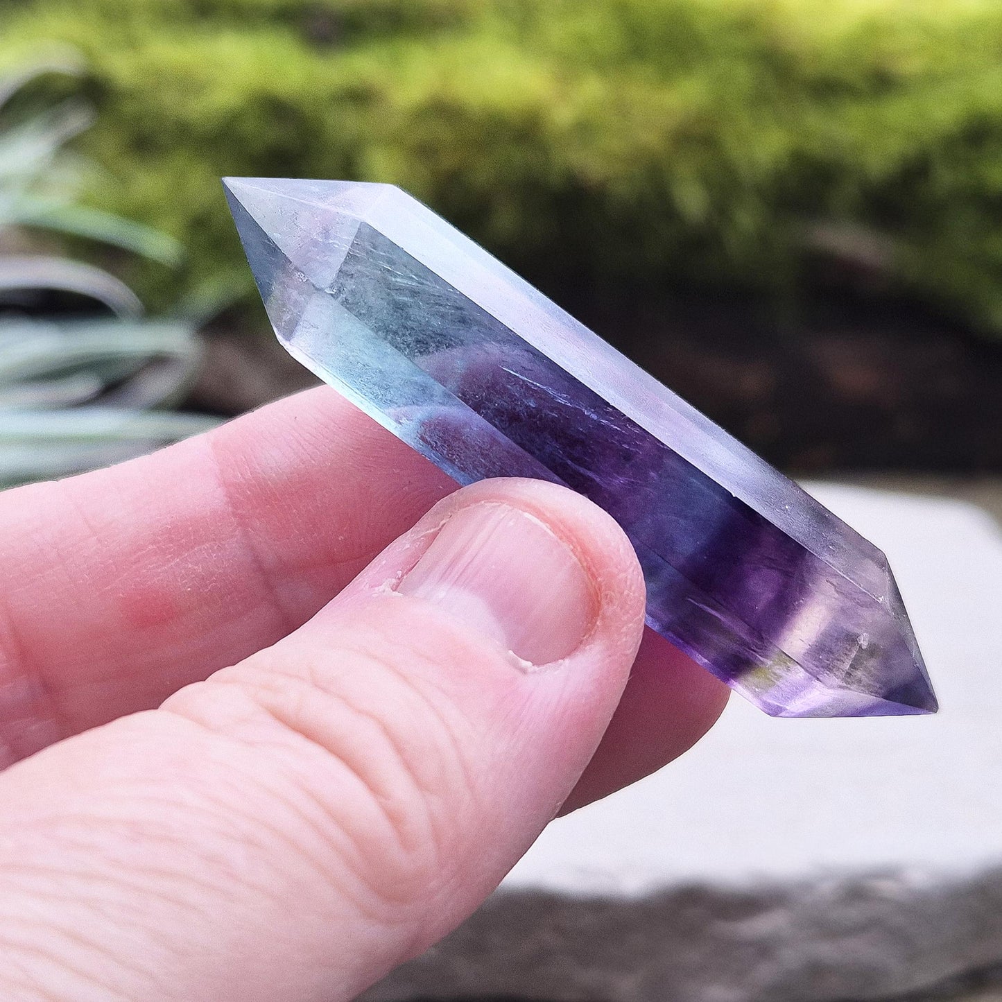 Fluorite double terminated Wand, deep colour saturation, high grade crystal