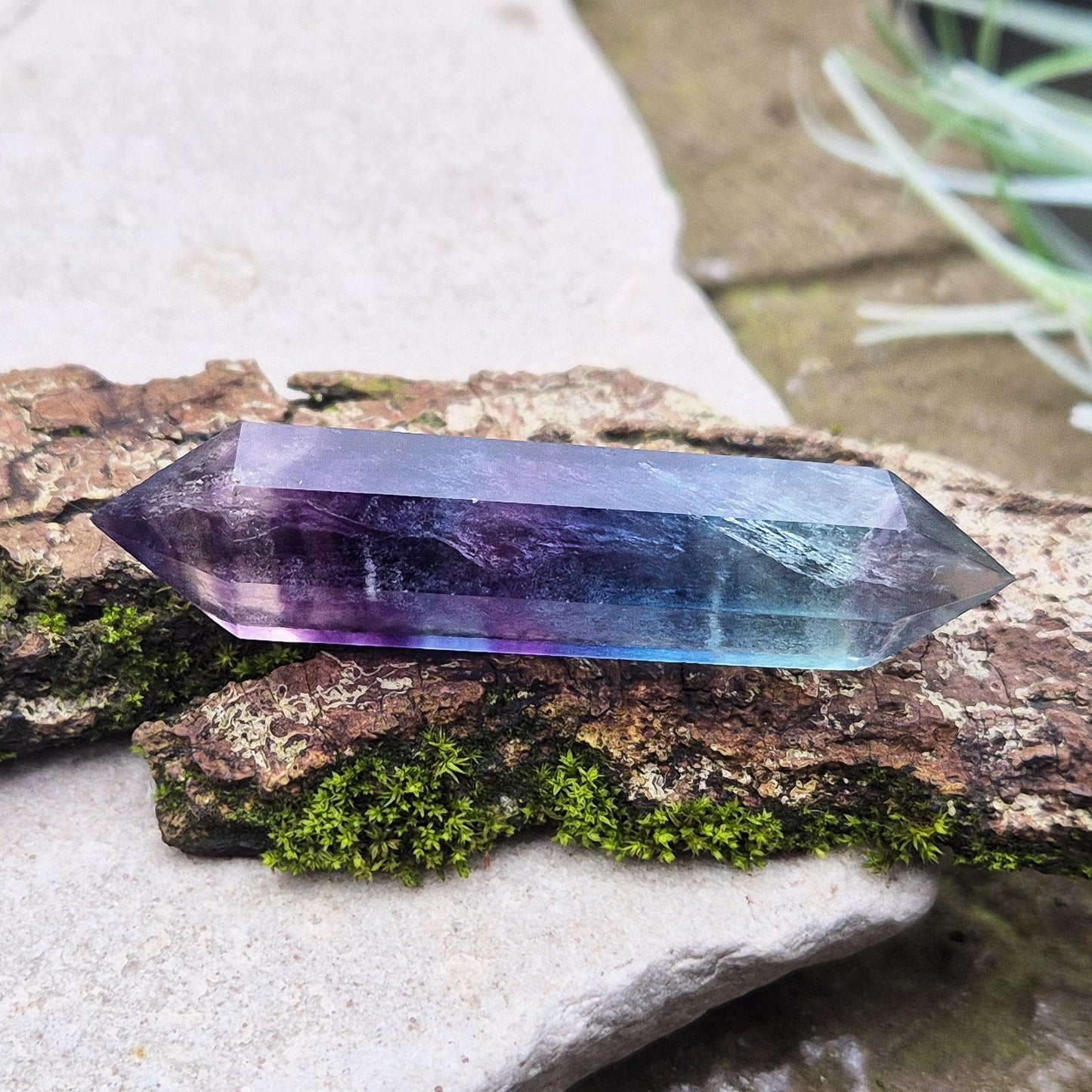 Fluorite double terminated Wand, deep colour saturation, high grade crystal