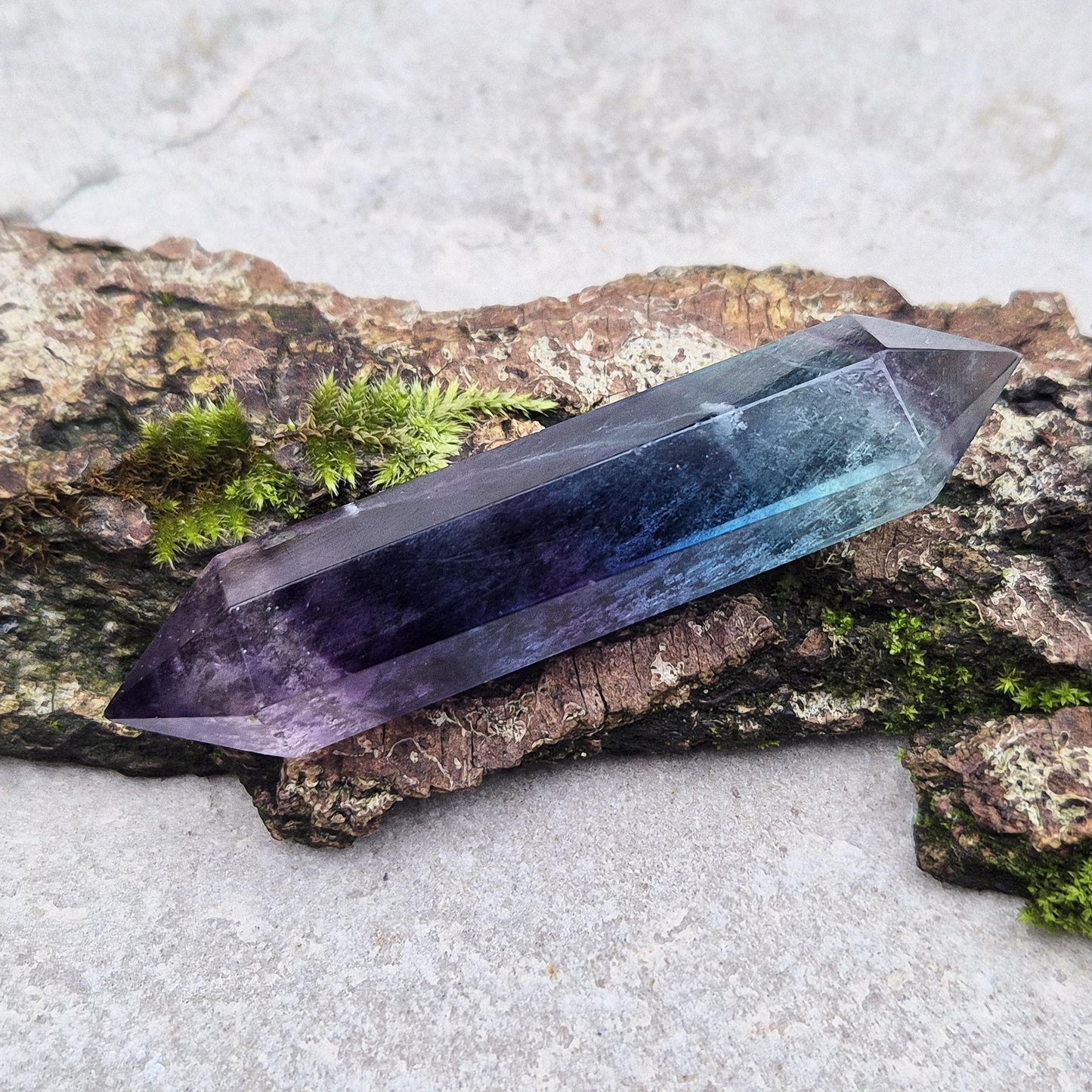 Fluorite double terminated Wand, deep colour saturation, high grade crystal