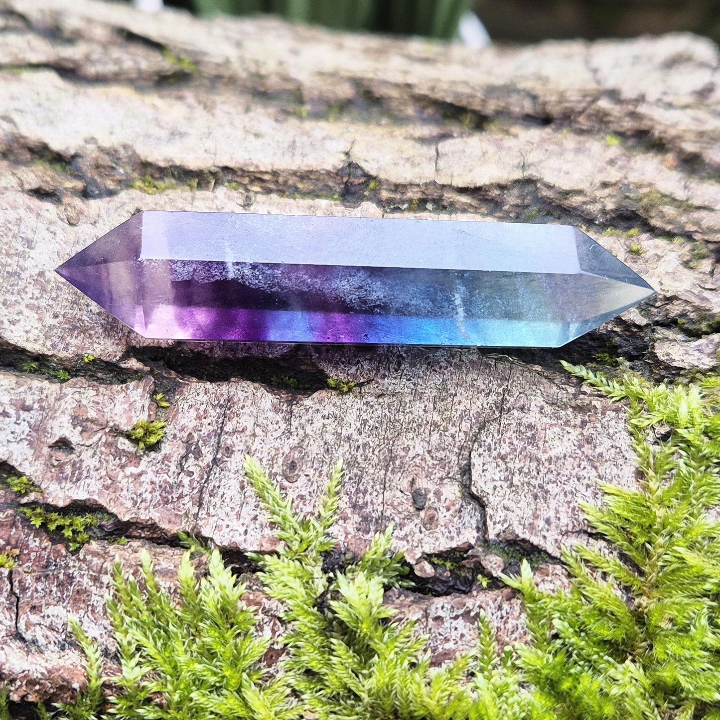 Fluorite double terminated Wand, deep colour saturation, high grade crystal