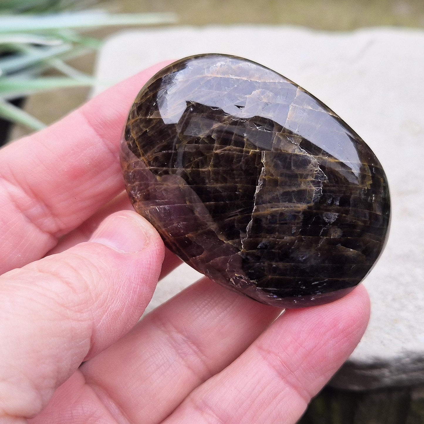 Black Moonstone Palm Stone, Beautiful Crystal for Grounding and Inner Reflection