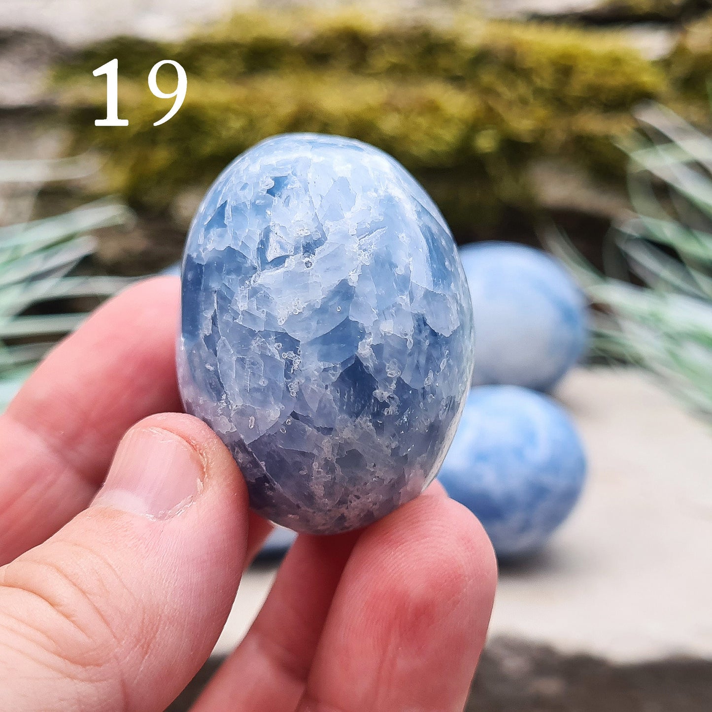 Blue Calcite Crystal, polished from Madagascar. These are a lovely bright blue colour. Almost spherical. Great size to be used in many ways.