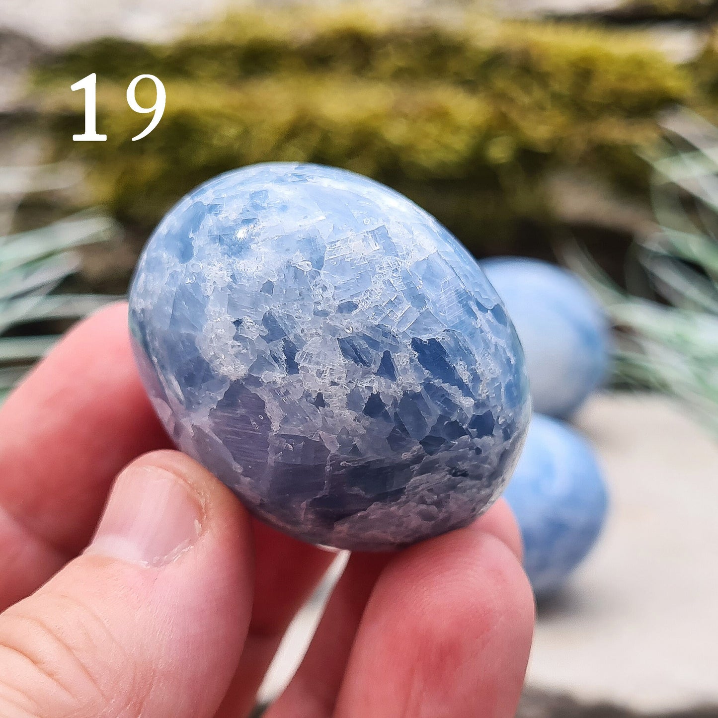 Blue Calcite Crystal, polished from Madagascar. These are a lovely bright blue colour. Almost spherical. Great size to be used in many ways.