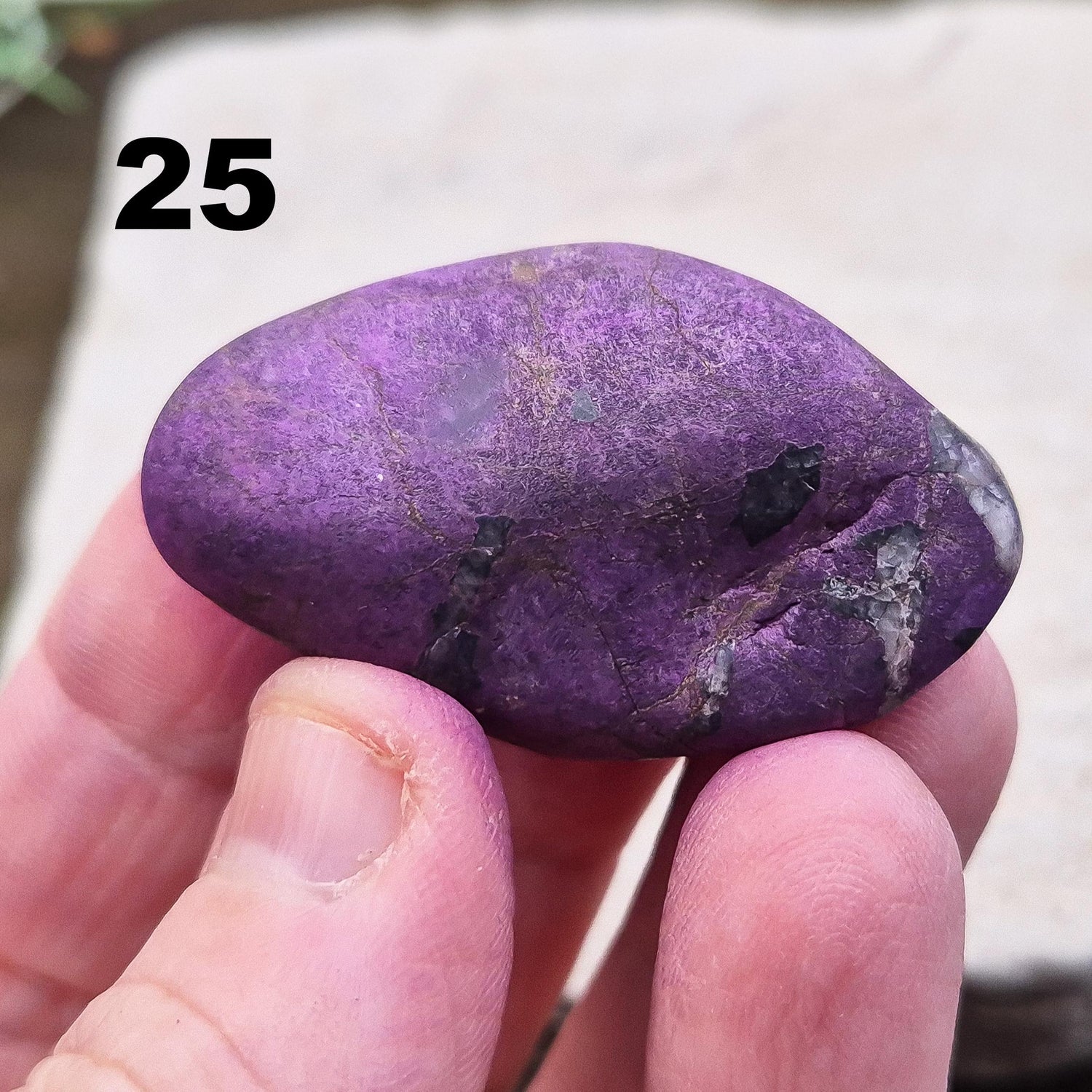 Purpurite. Beautiful purple specimens originating from Namibia. Known for its vibrant purple hue and unique matte, dusty finish. In the right light the bright shiny purple hue will be more visible.