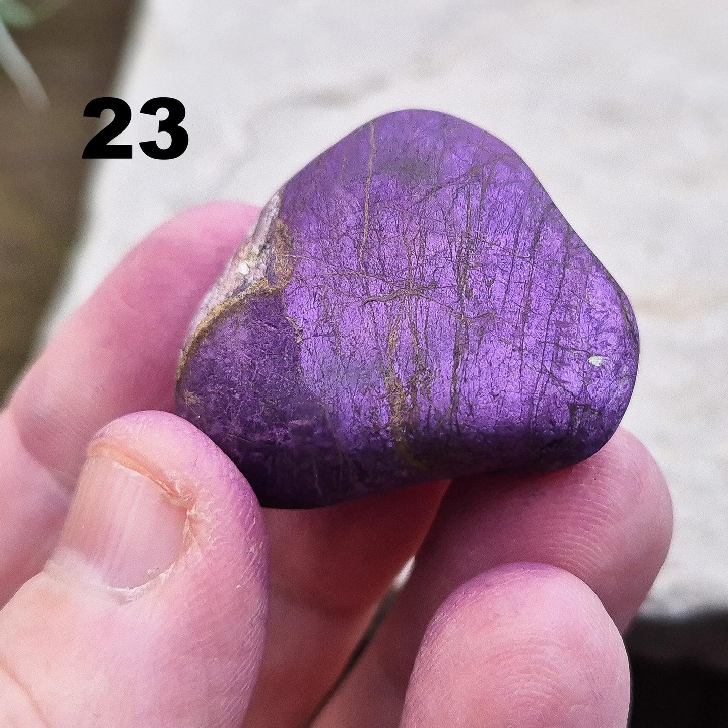 Purpurite. Beautiful purple specimens originating from Namibia. Known for its vibrant purple hue and unique matte finish. The colouring comes alive in the light.