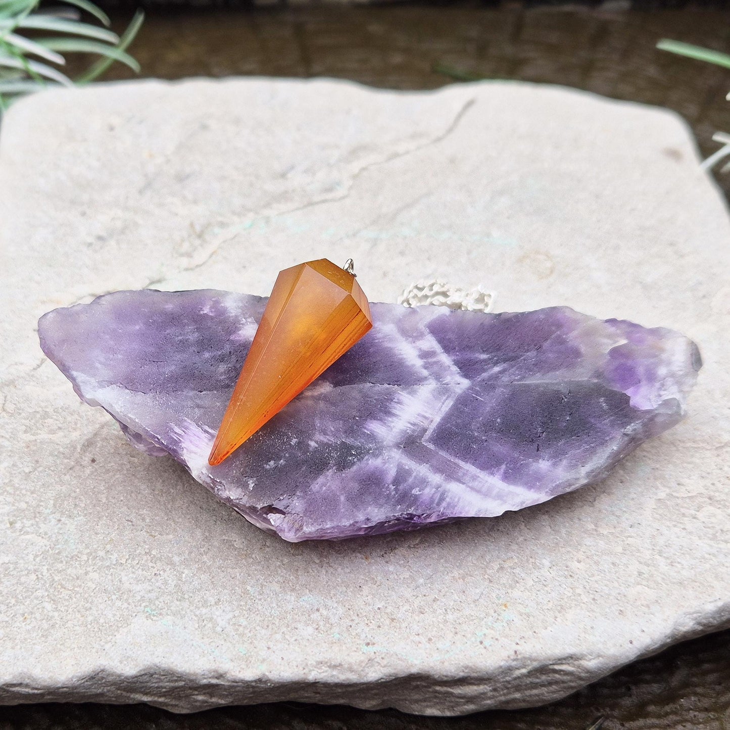 Chevron Amethyst Platform, Banded Amethyst & Quartz Crystal