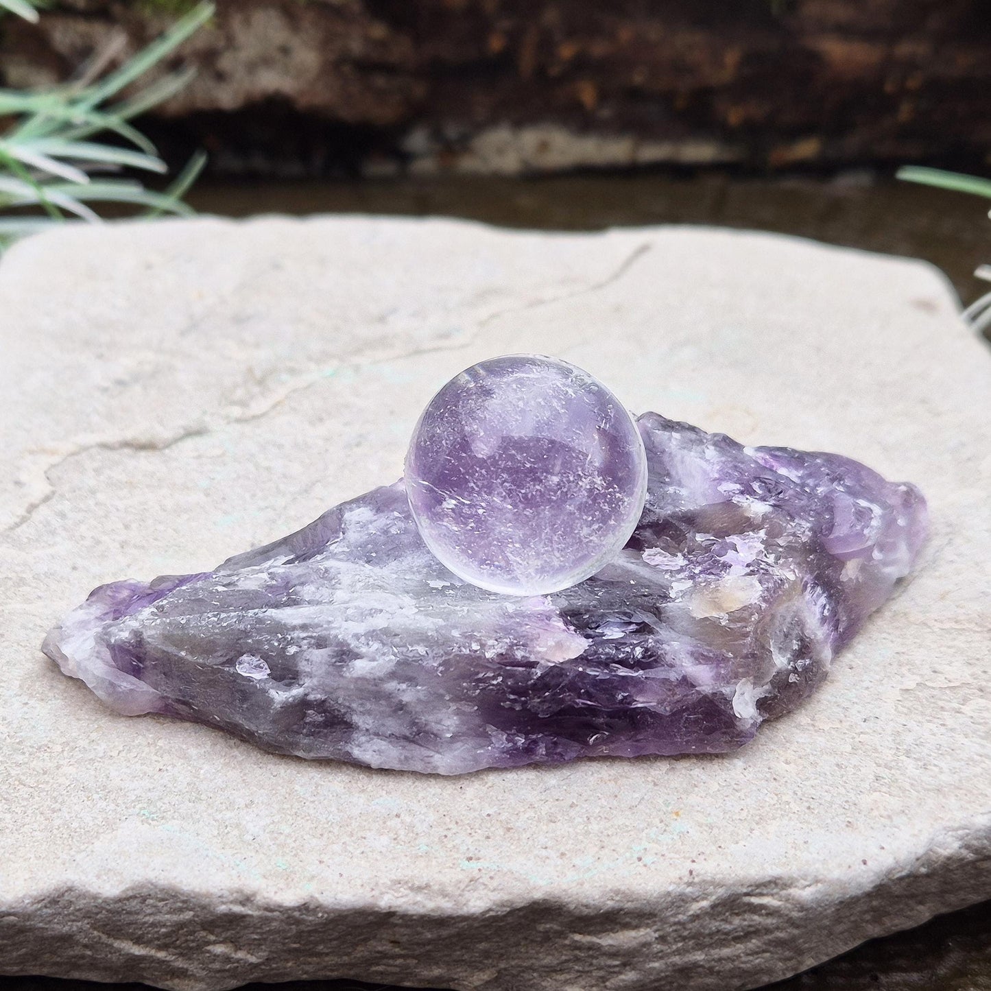 Chevron Amethyst Platform, Banded Amethyst & Quartz Crystal