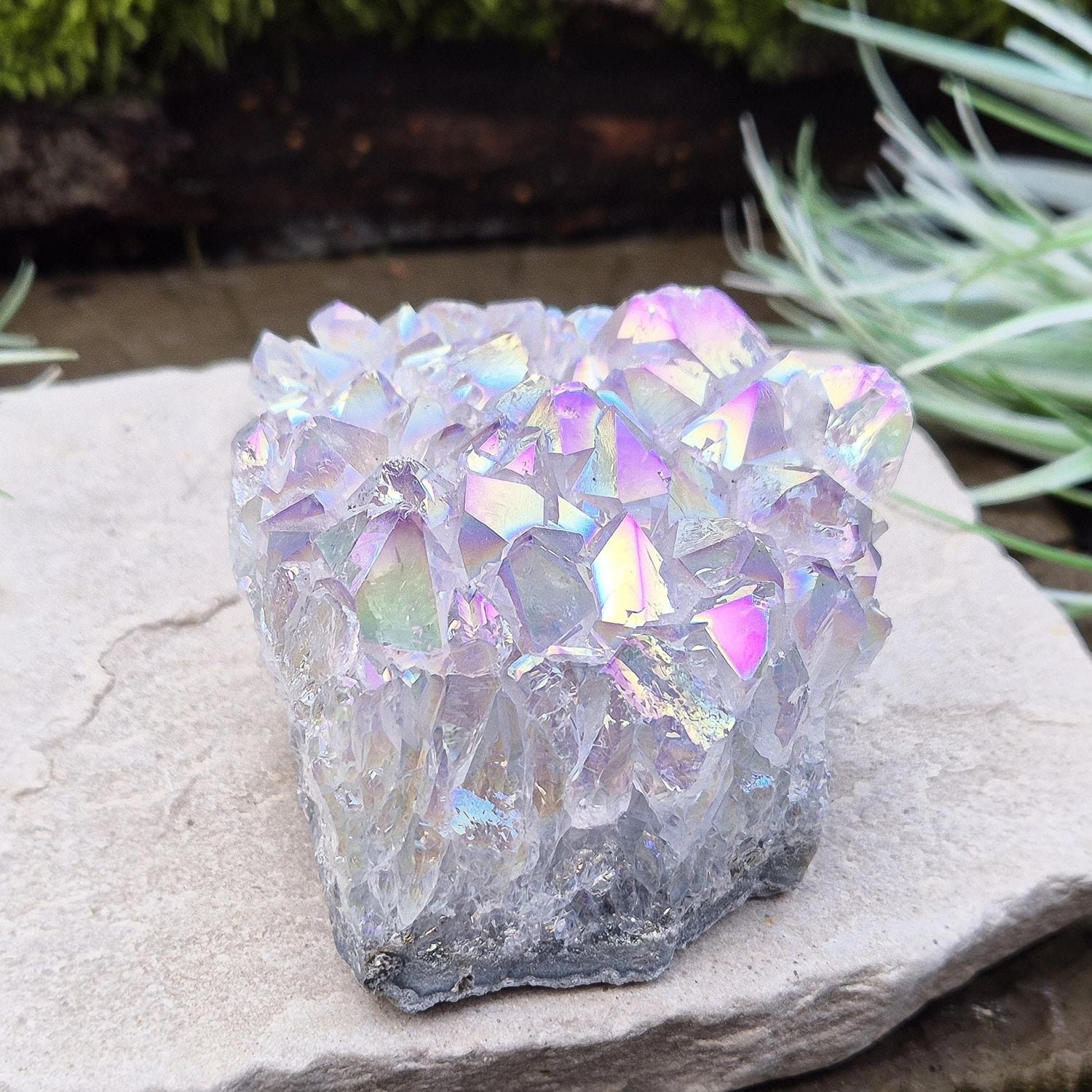 Sparkling Angel Aura Amethyst Crystal Cluster from Brazil. Also known as Rainbow Ametyst and Angel Aura Amethyst.