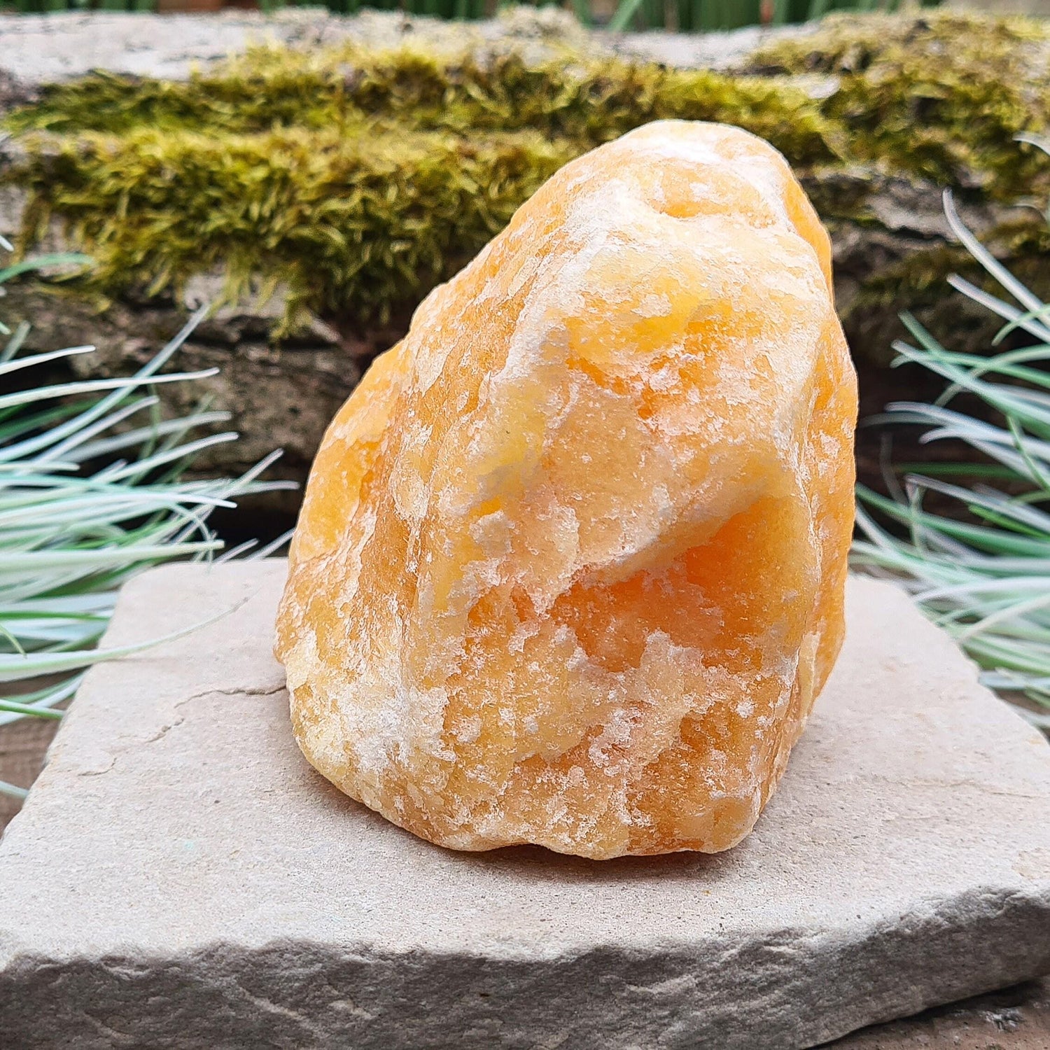 Natural Orange Calcite Crystal from Mexico. Lovely bright orange colour. This piece can be positioned upright.