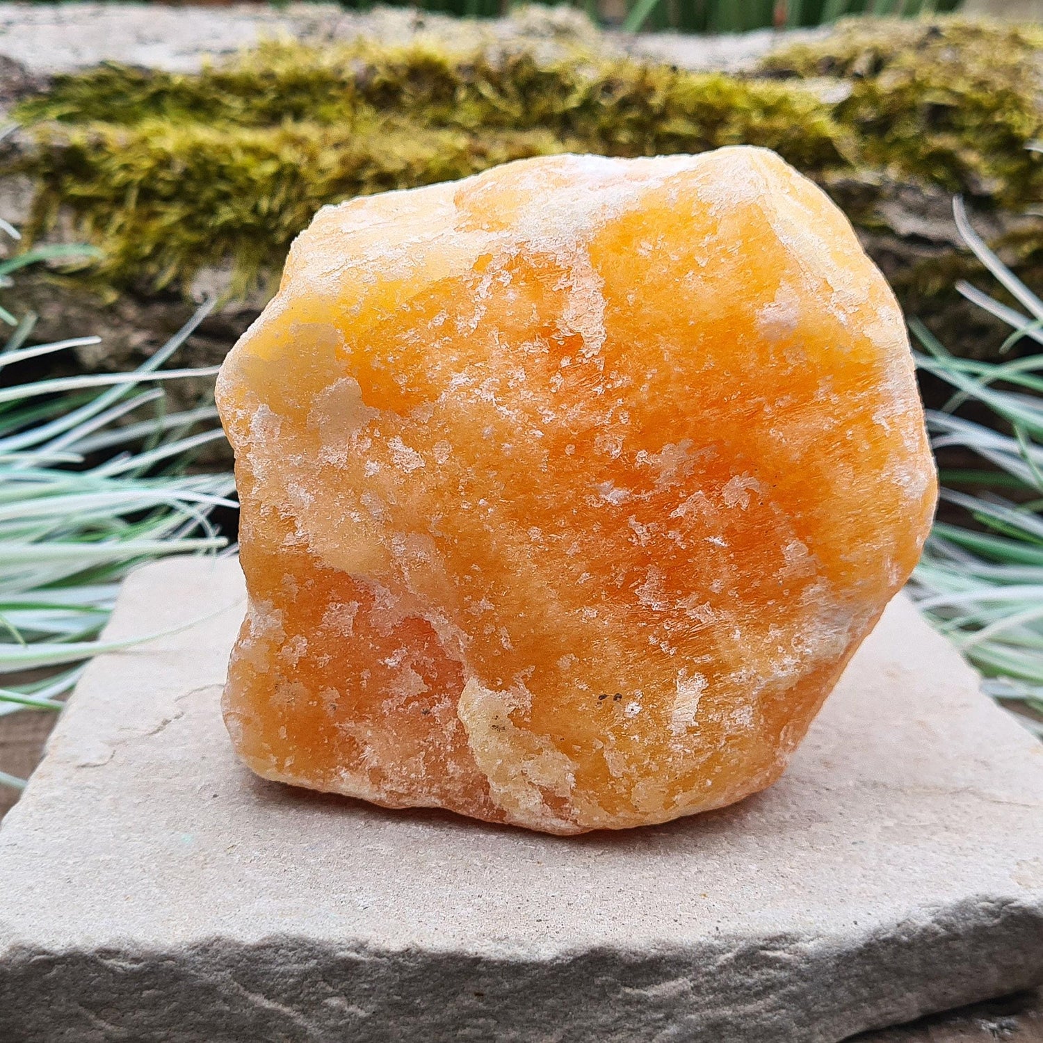 Natural Orange Calcite Crystal from Mexico. Lovely bright orange colour. This piece can be positioned upright.