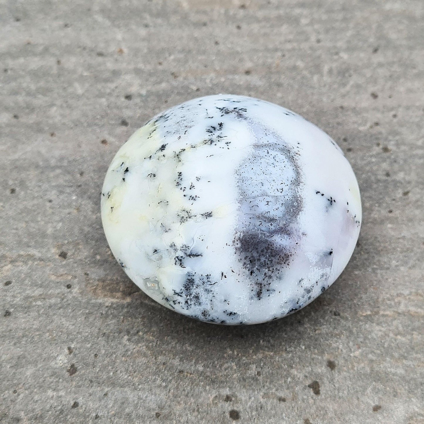 Merlinite Crystal Pebble, Dendritic White Opal