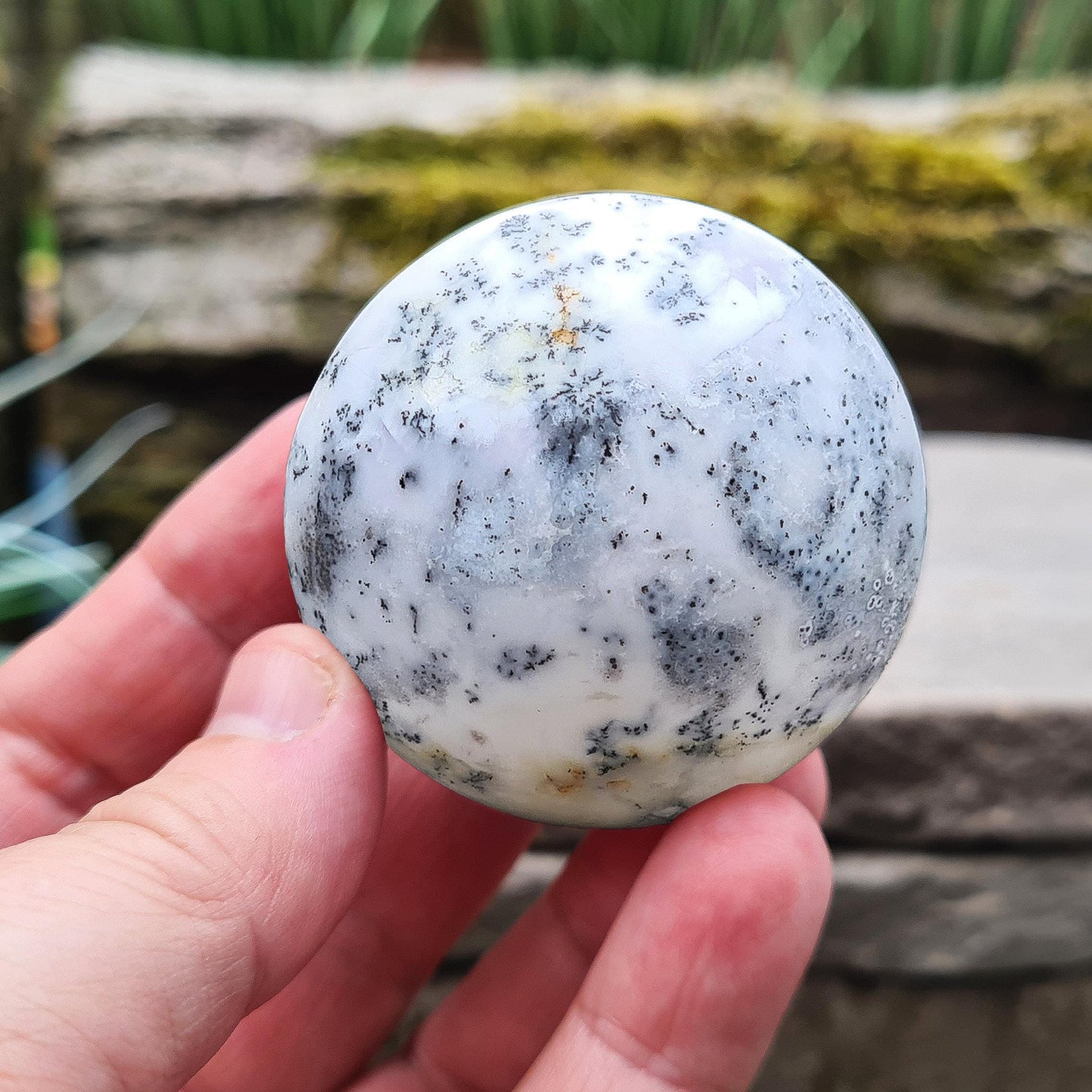 Merlinite Crystal Pebble, Dendritic White Opal