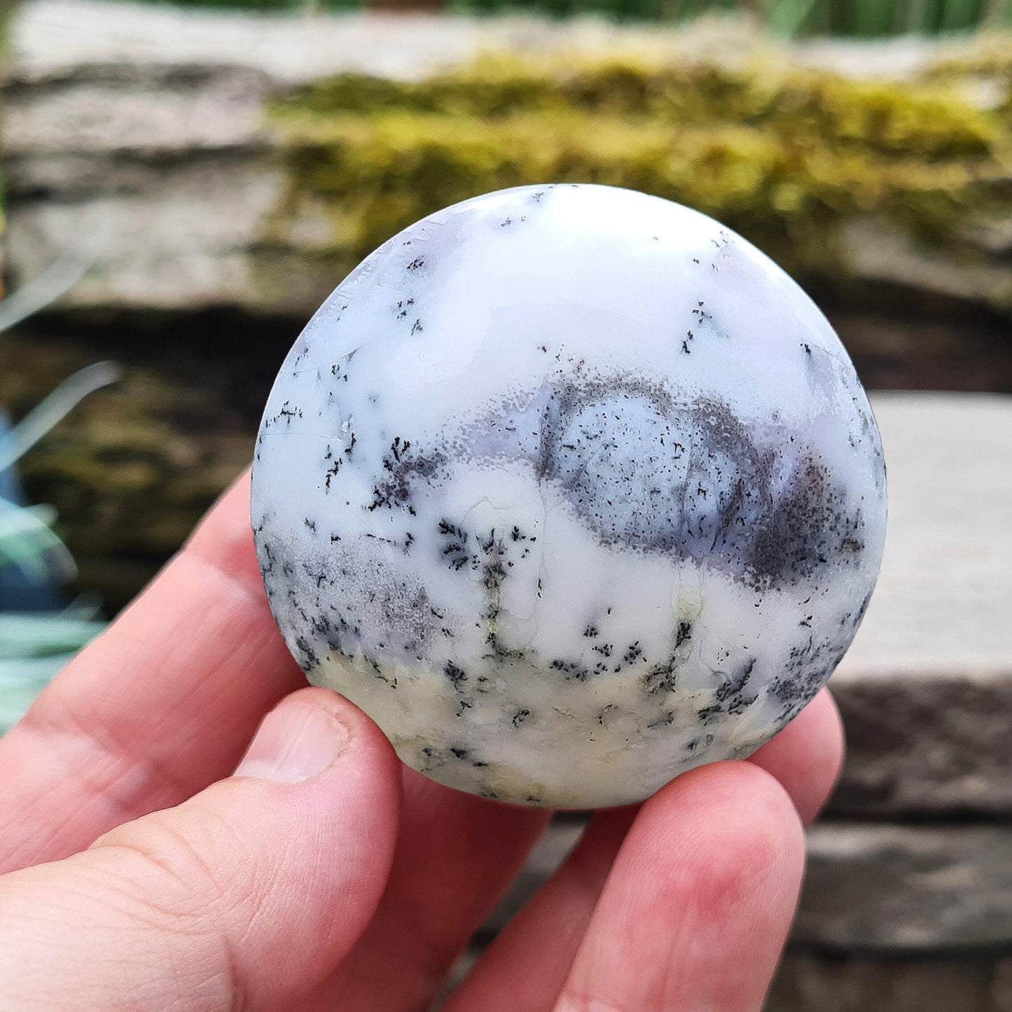 Merlinite Crystal Pebble, Dendritic White Opal