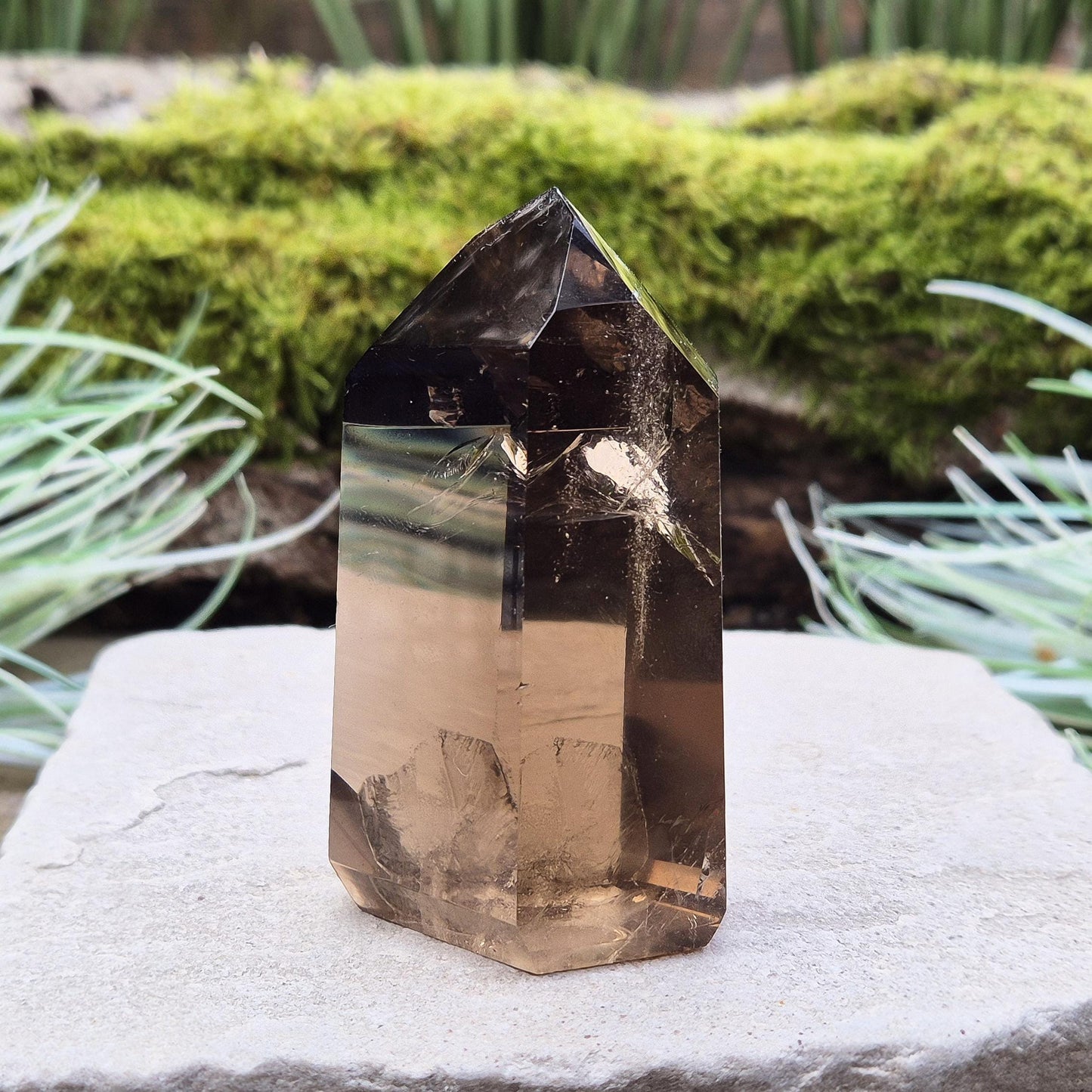 Smoky Quartz Crystal Point with light reflecting inclusions