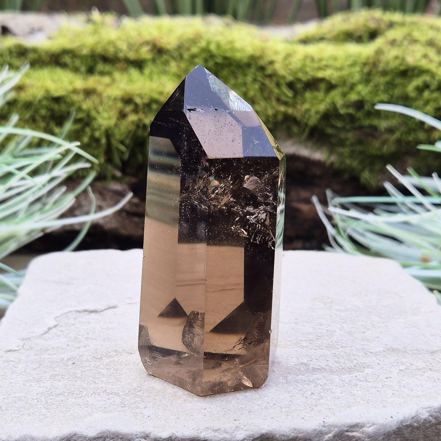 Smoky Quartz Crystal Point with light reflecting inclusions