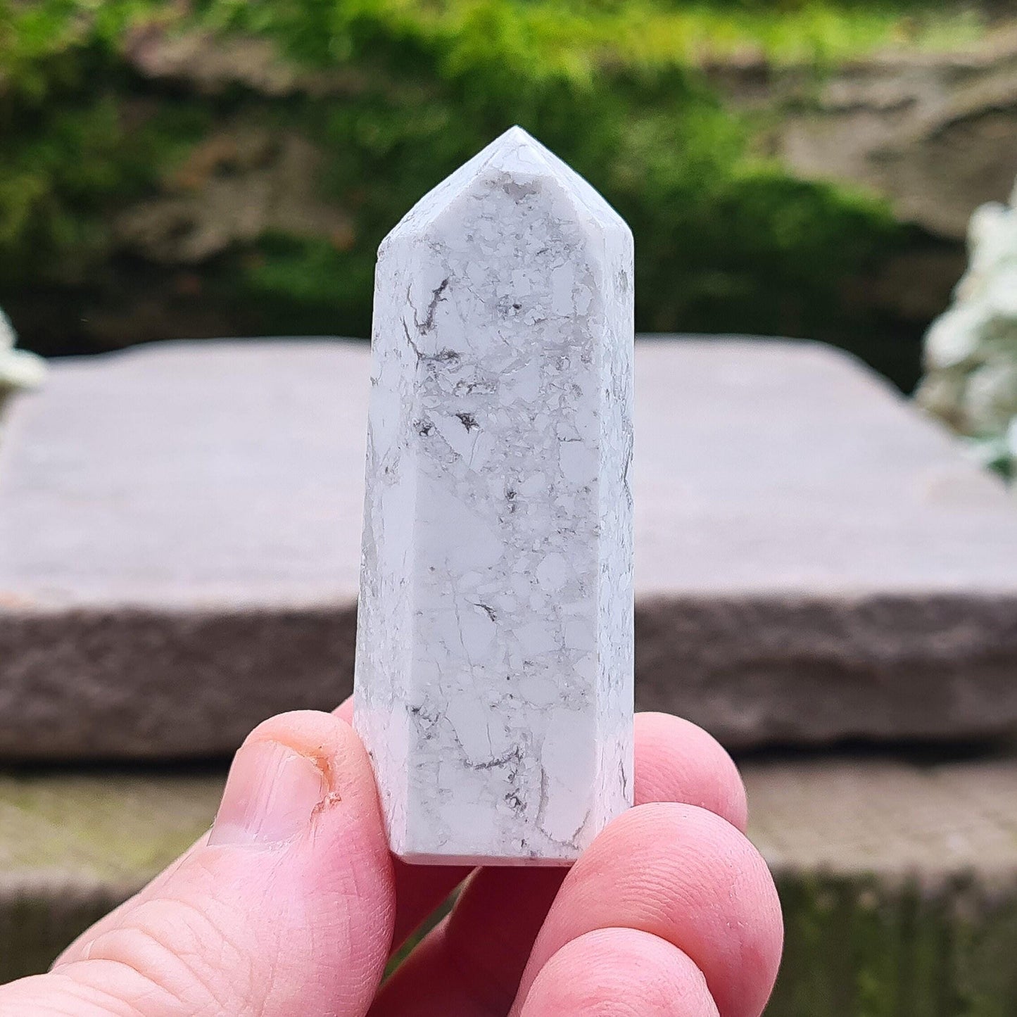 Polished Howlite Crystal Point, Polished, home decor piece