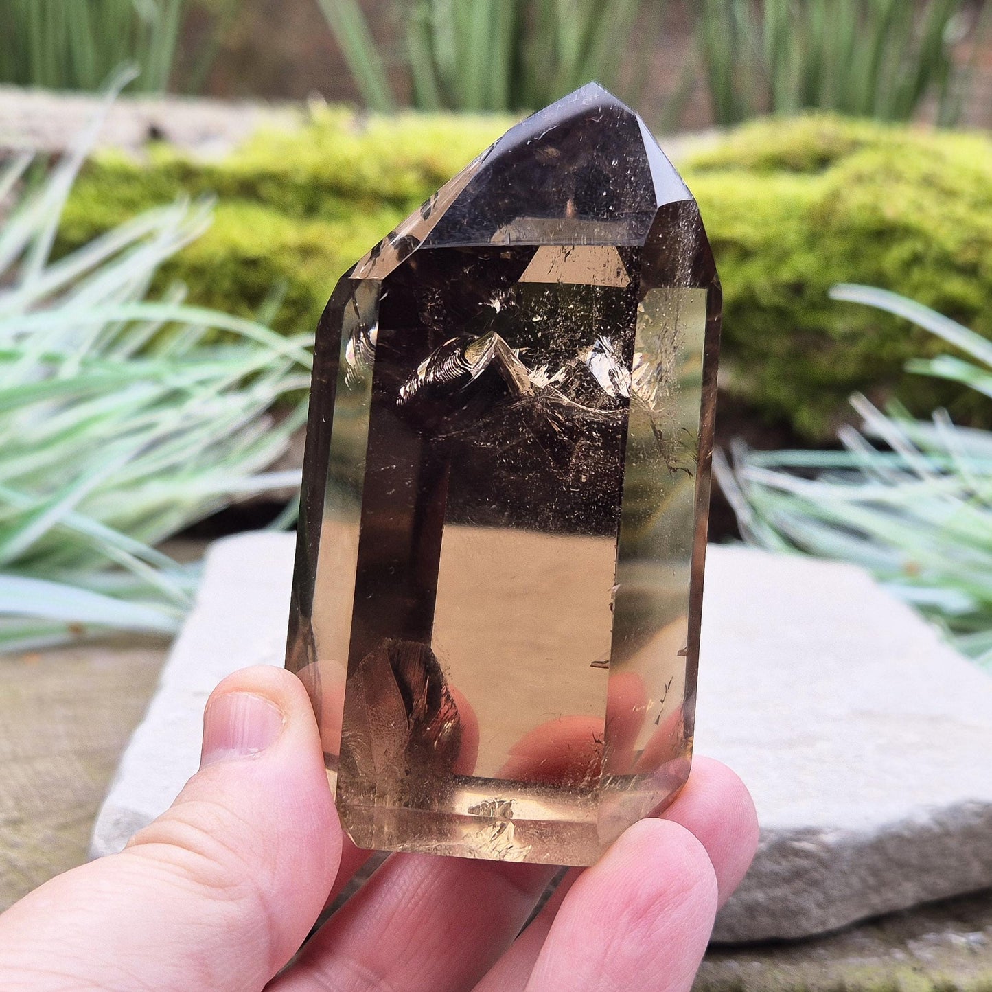 Smoky Quartz Crystal Point with light reflecting inclusions