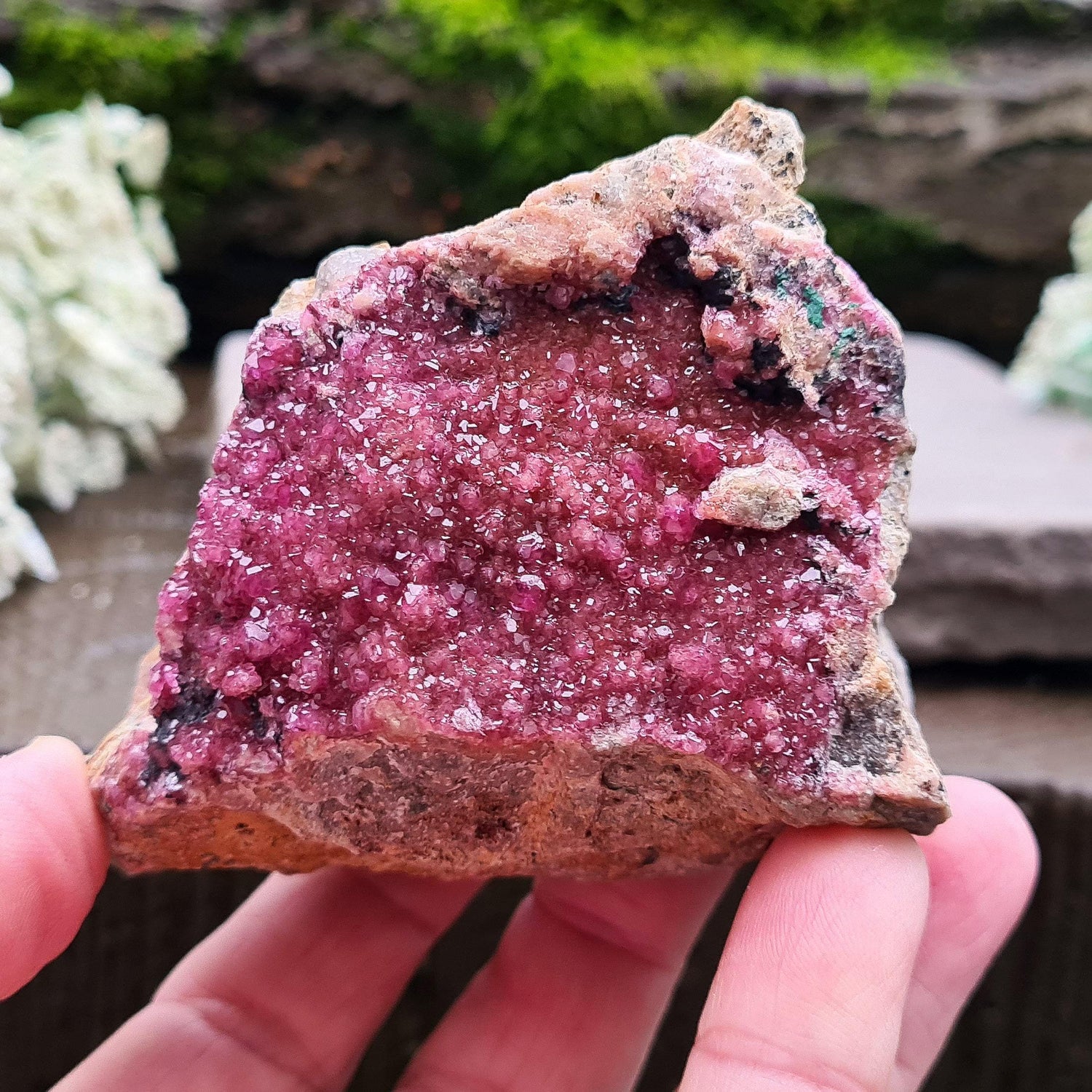 Cobalto Calcite Cluster from Morocco. The crystalline form of Pink Calcite. Also known as Cobaltoan Calcite, Colbaltian Calcite, Erythrite, Cobalt Bloom, Salrose, and Aphrodite Stone.