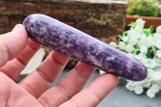 Polished Lepidolite Wand with rounded tip and end. From Minas Gerais, Brazil.