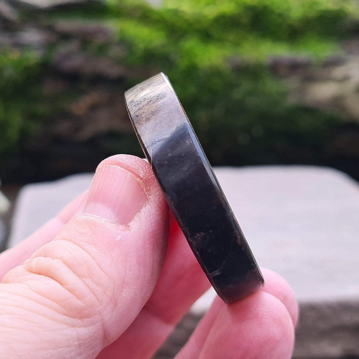 Brown and Black Obsidian Disk from Mexico. Lovely polished piece of Obsidian.