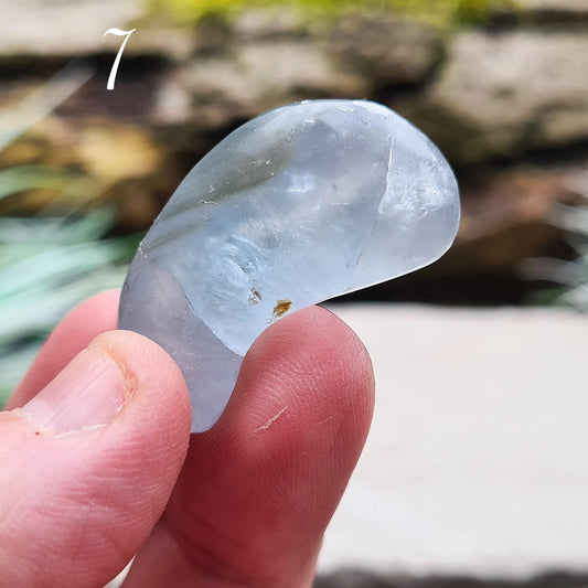 Celestite Crystals, Polished, from Madagascar. Lovely blue crystal colouring, polished smooth. Also known as Celestine. 