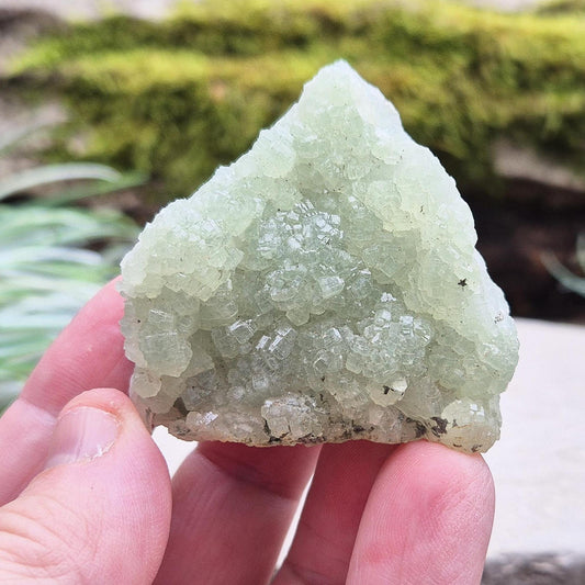 Natural Prehnite Crystal Cluster from New South Wales, Australia. Sparkly light green prehnite crystals on the top and a darker green colour on the other side.