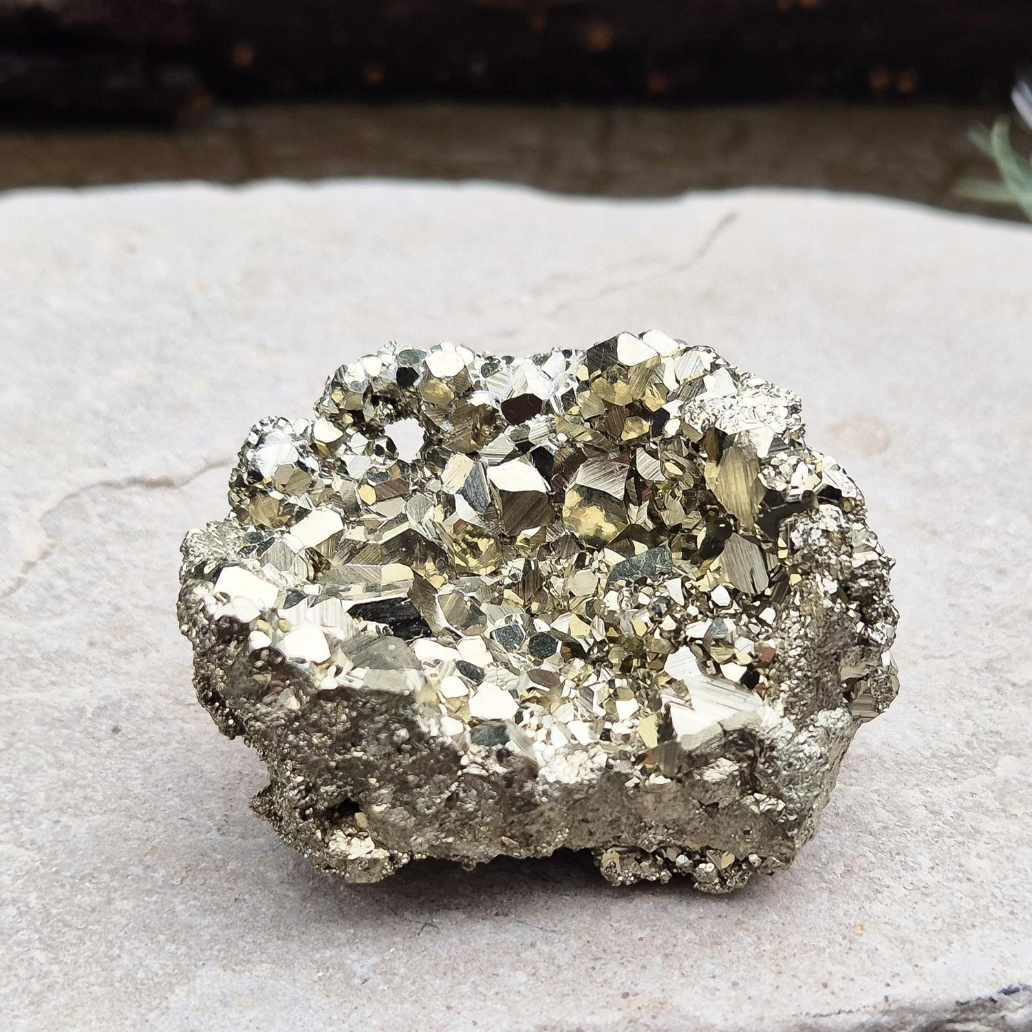 Pyrite Crystal Cluster, from Minas Gerais, Brazil, also known as Fools Gold or Iron Pyrite. Minas Gerais is known for producing high quality Pyrite. This is an A grade specimen with lovely cubic formations.