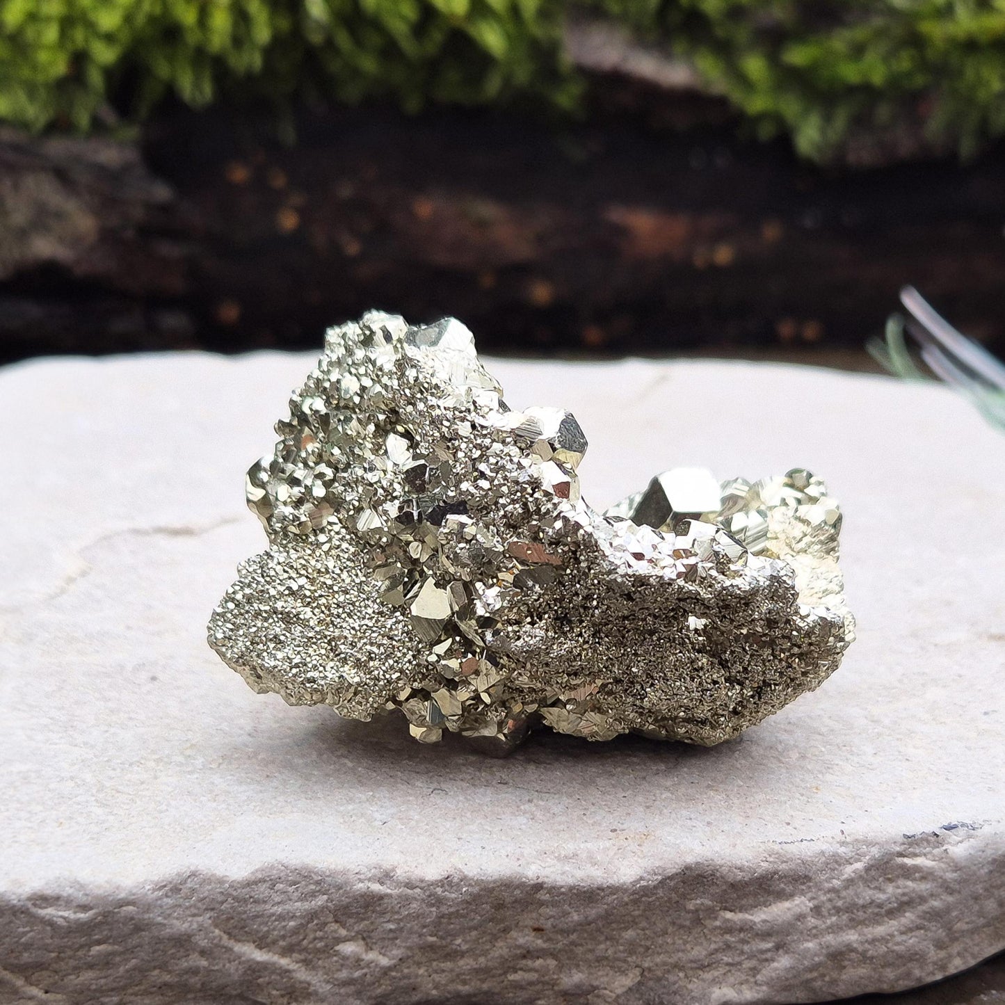 Pyrite Crystal Cluster, from Minas Gerais, Brazil, also known as Fools Gold or Iron Pyrite. Minas Gerais is known for producing high quality Pyrite. This is an A grade specimen with lovely cubic formations.