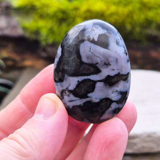 Mystic Merlinite, Indigo Gabbro Crystal Palm Stone