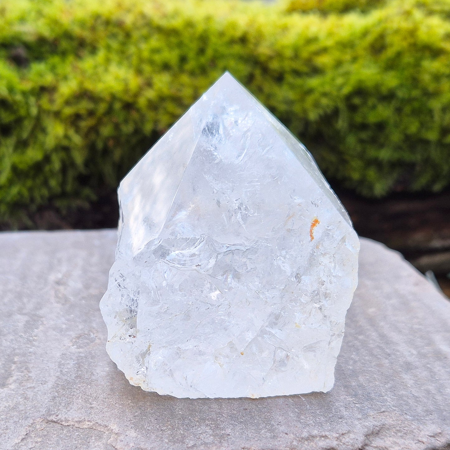 Quartz Standing Point with Rainbow Inclusion - polished Tip & Natural Sides| Home Decor and Self Care Crystal