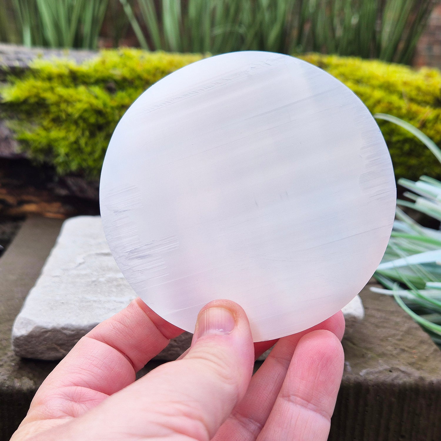 Selenite Cleansing and Charging Plate from Morocco. These circular cleansing and charging plates make sure your crystals are charged and energised for when you need them. 