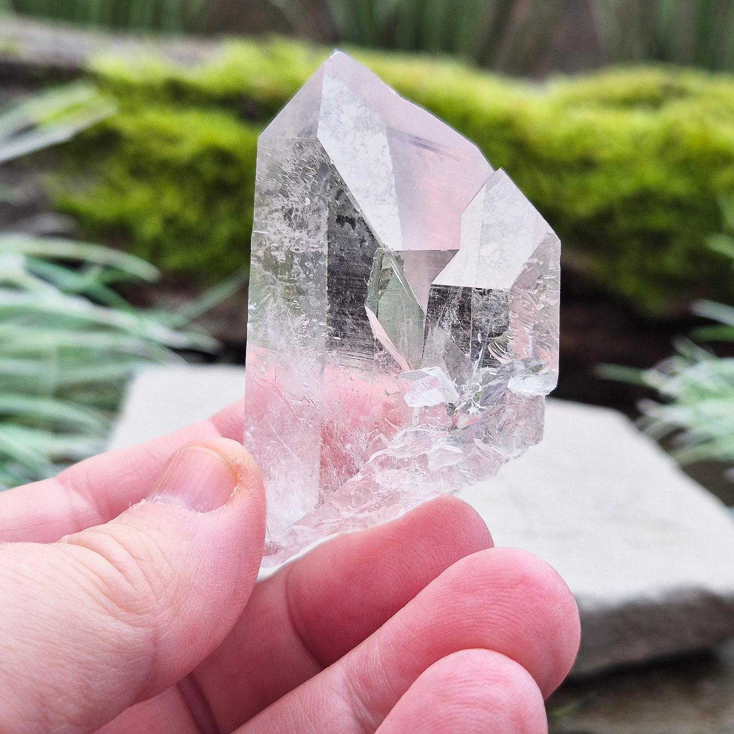 Starbrary Quartz Crystal Point From Brazil. This crystal has 2 points with lovely clear clarity and lovely starbrary markings on 4 sides.