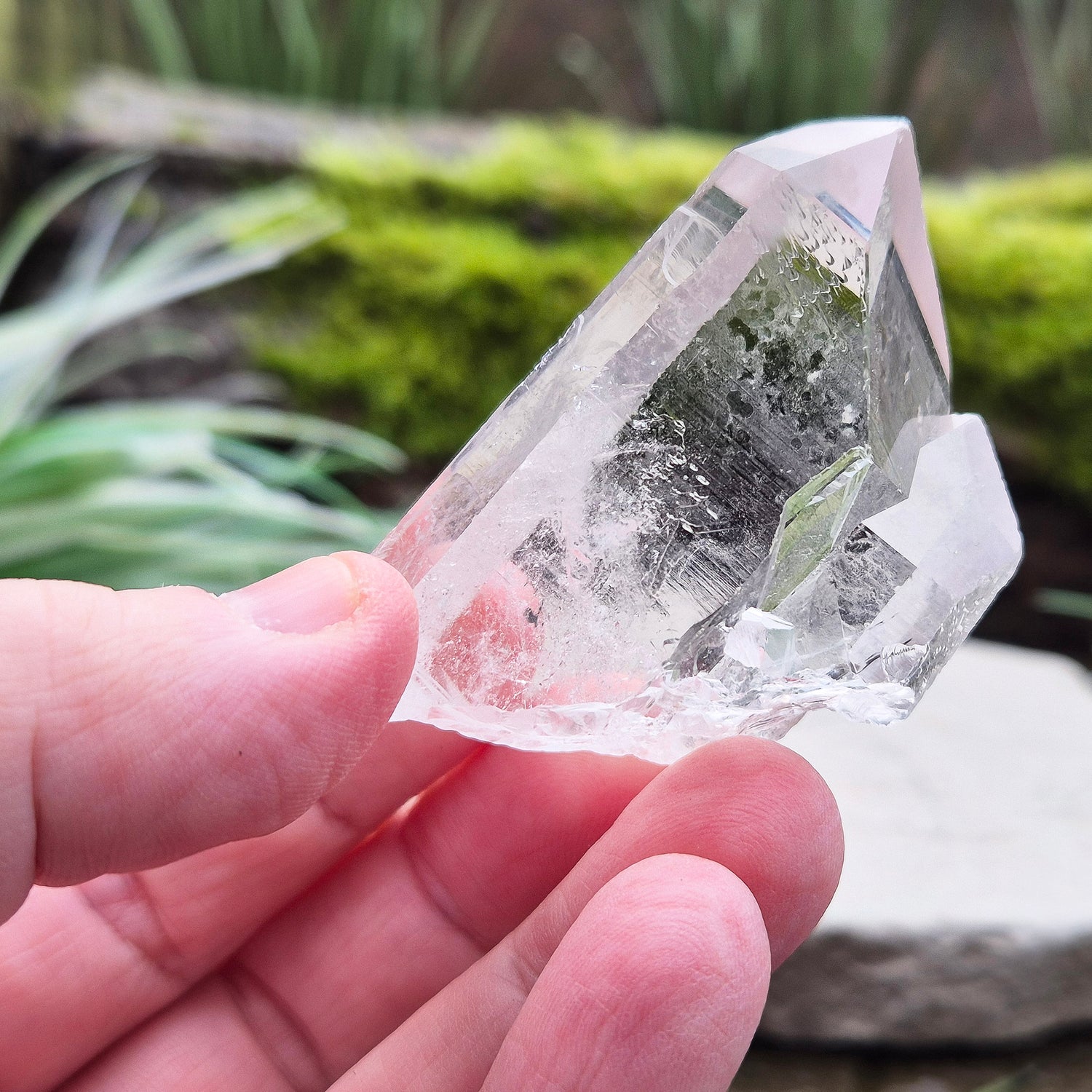 Starbrary Quartz Crystal Point From Brazil. This crystal has 2 points with lovely clear clarity and lovely starbrary markings on 4 sides.