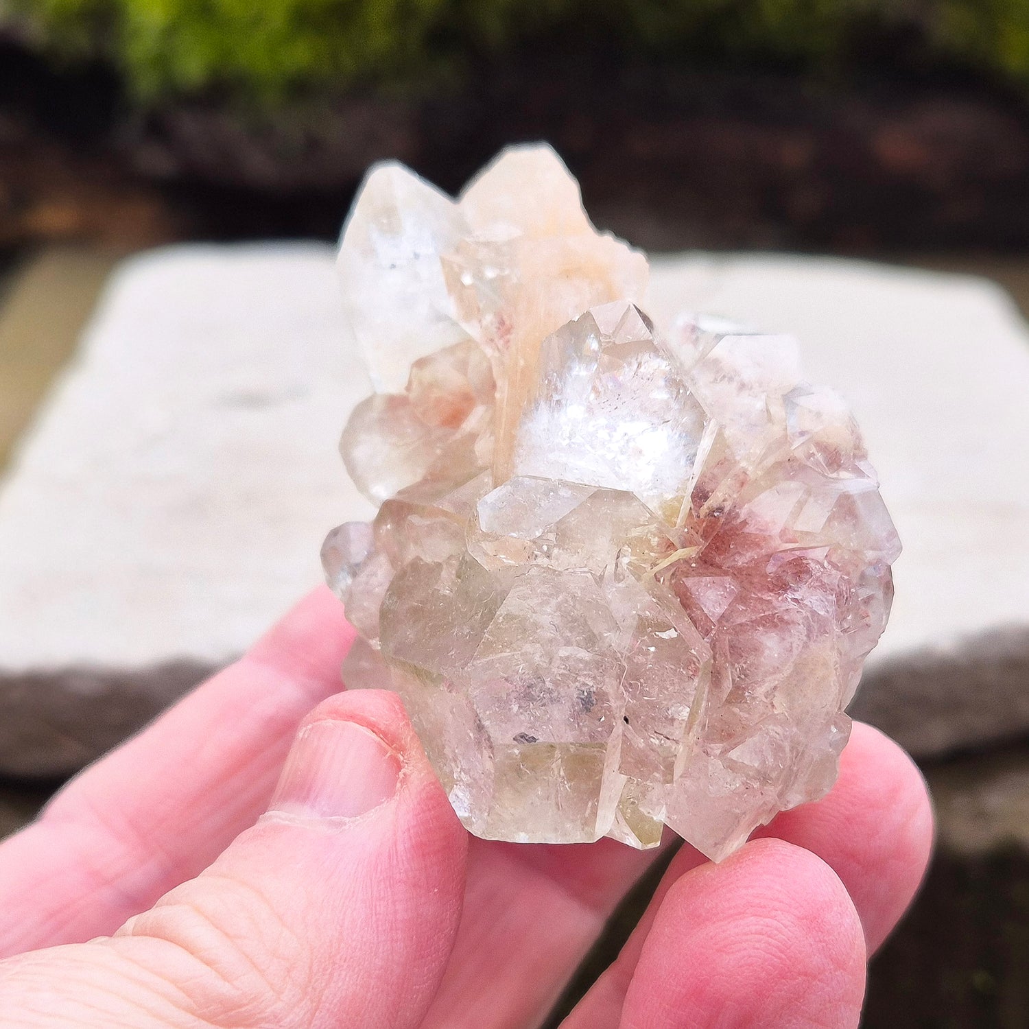 Apophyllite Crystal Cluster from India. Lovely cluster with some stilbite and a hint of green within it. Also known as a Zeolite.