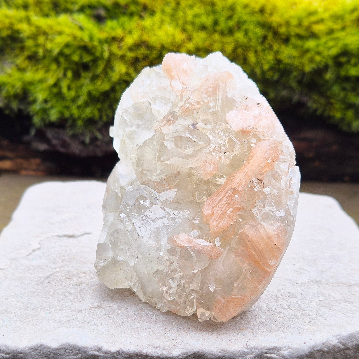 Apophyllite Crystal Cluster from India. Lovely cluster with lovely clear apophyllite crystals and also has some pieces of Stilbite. 