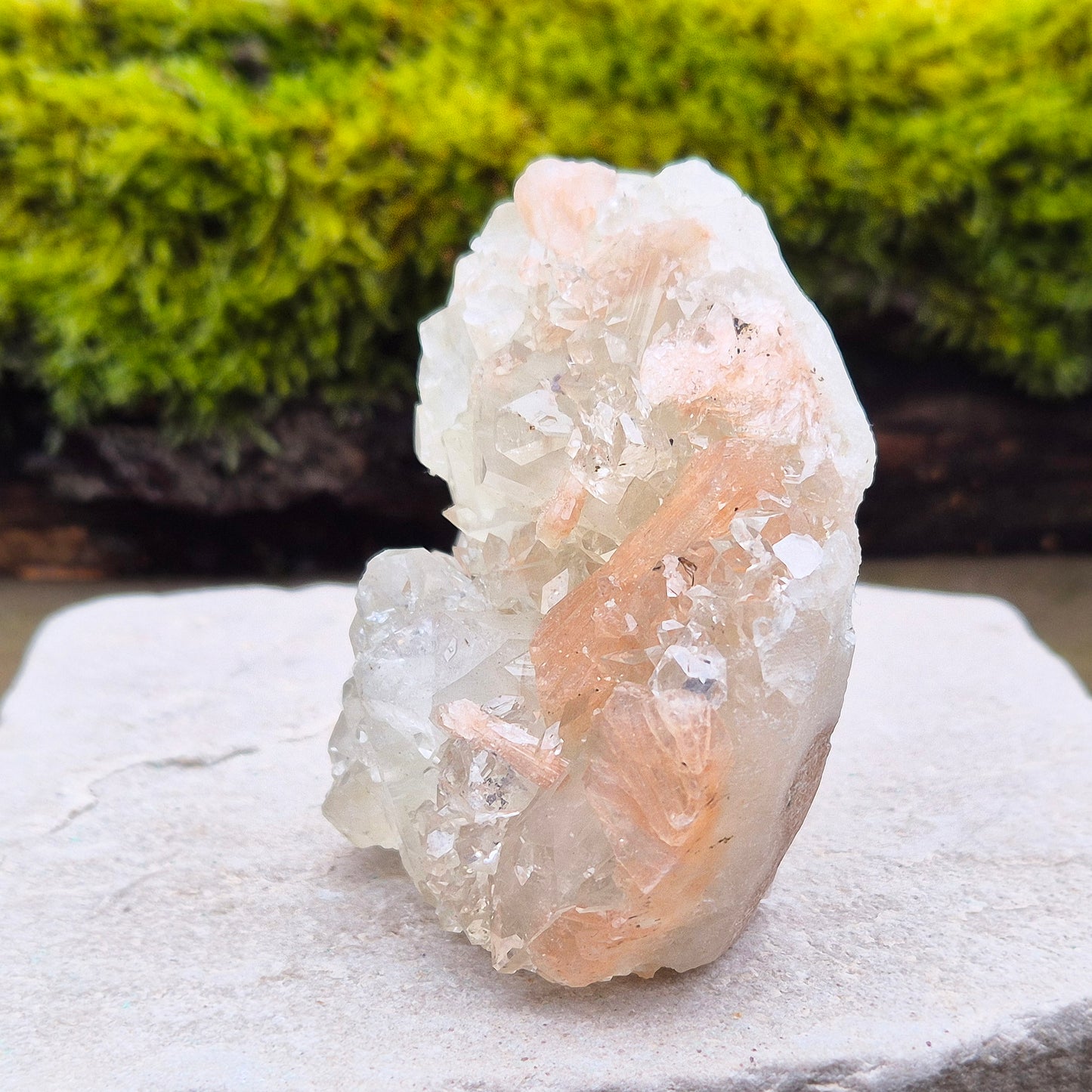 Apophyllite Crystal Cluster from India. Lovely cluster with lovely clear apophyllite crystals and also has some pieces of Stilbite. 