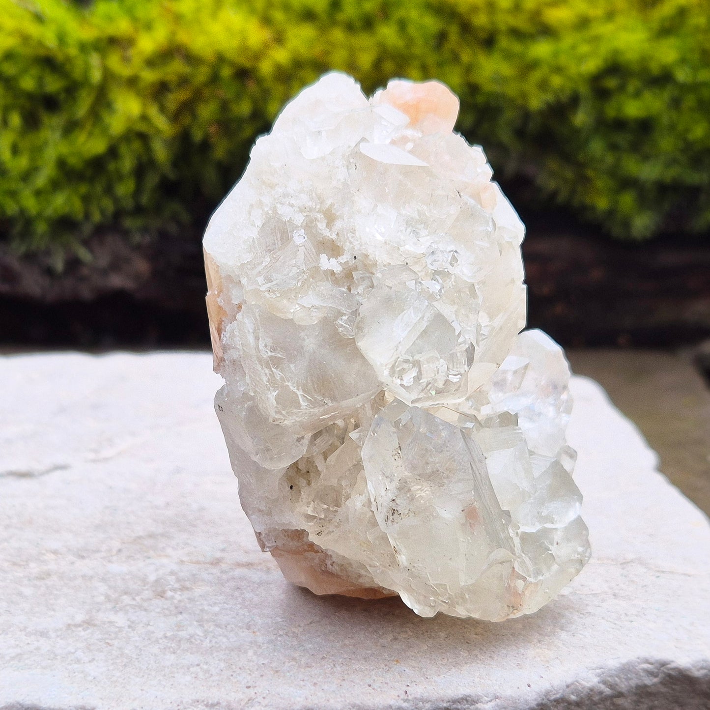 Apophyllite Crystal Cluster from India. Lovely cluster with lovely clear apophyllite crystals and also has some pieces of Stilbite. 