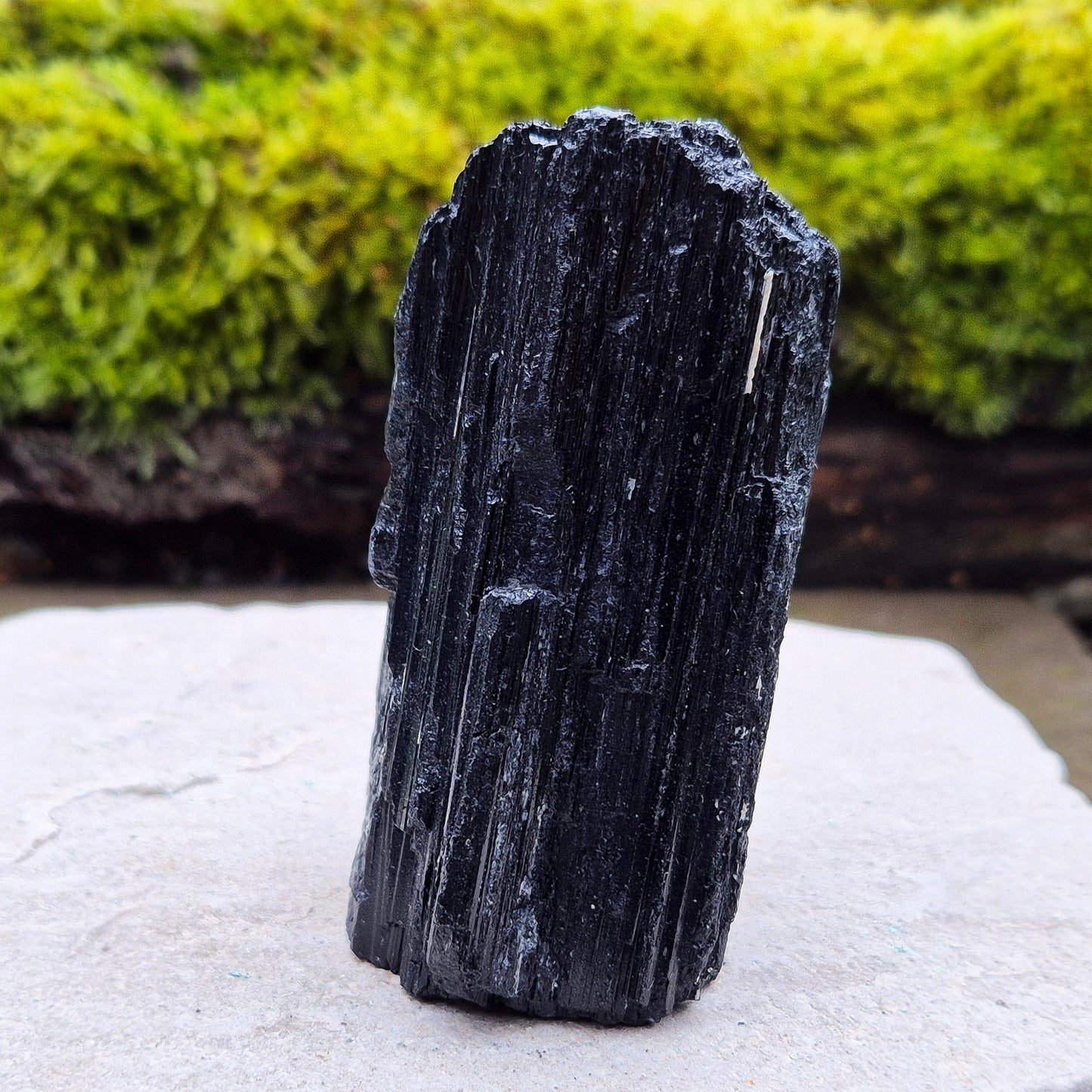 Natural Black Tourmaline crystal from Brazil. Really nice shiny lustre. Can stand upright or lying lengthways. Black Tourmaline is also known as Schorl.