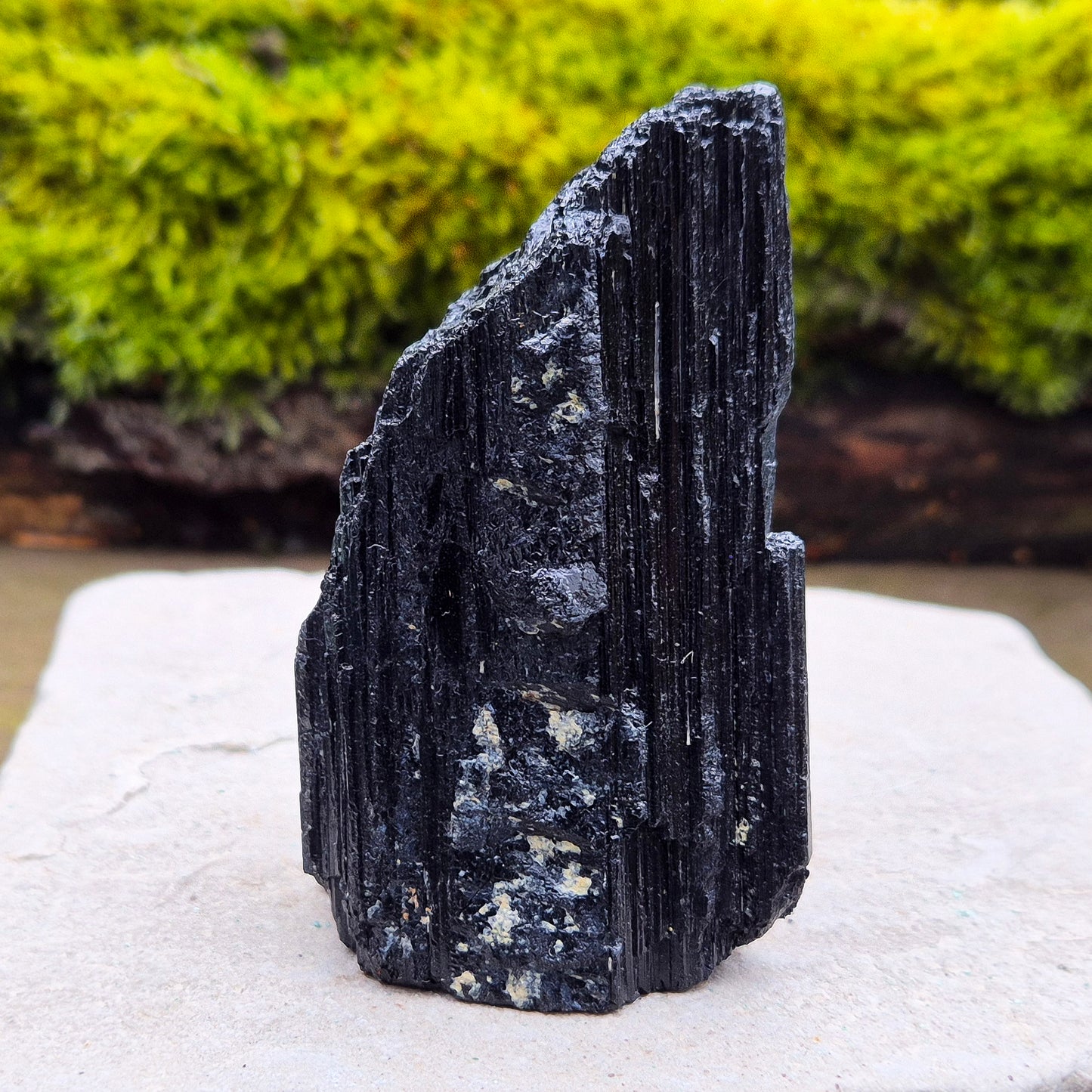 Natural Black Tourmaline crystal from Brazil. Really nice shiny lustre. Can stand upright or lying lengthways. Black Tourmaline is also known as Schorl.