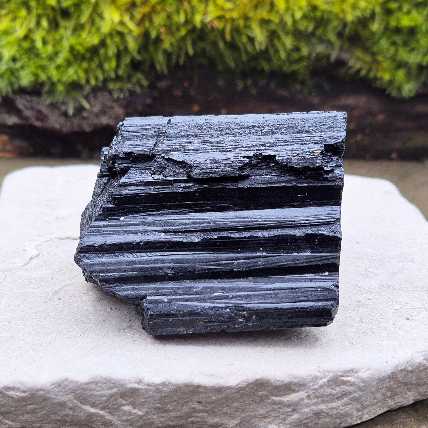 Natural Black Tourmaline crystal from Brazil. Really nice shiny lustre. Can be positioned lengthways or stand upright. Black Tourmaline is also known as Schorl.