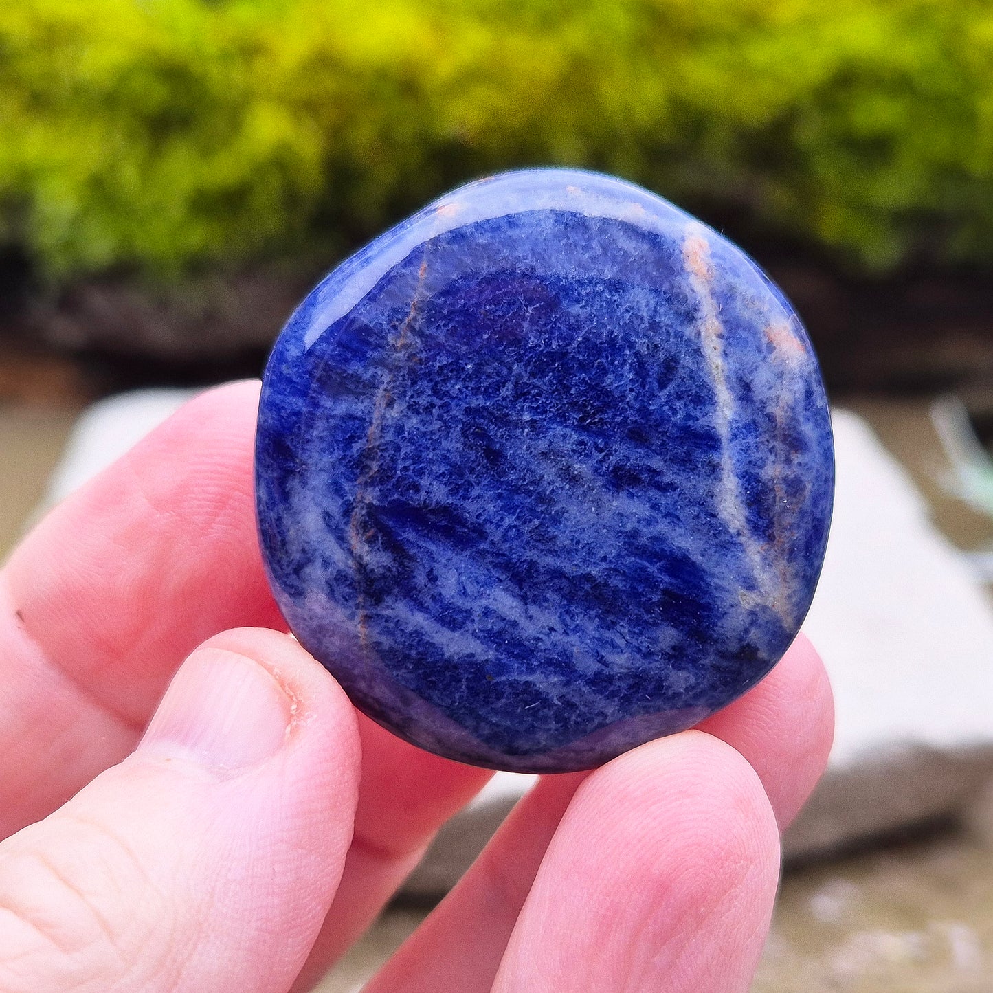 Sodalite Palm Stone. AA grade. From Namibia. Nice royal blue colouring and marking.