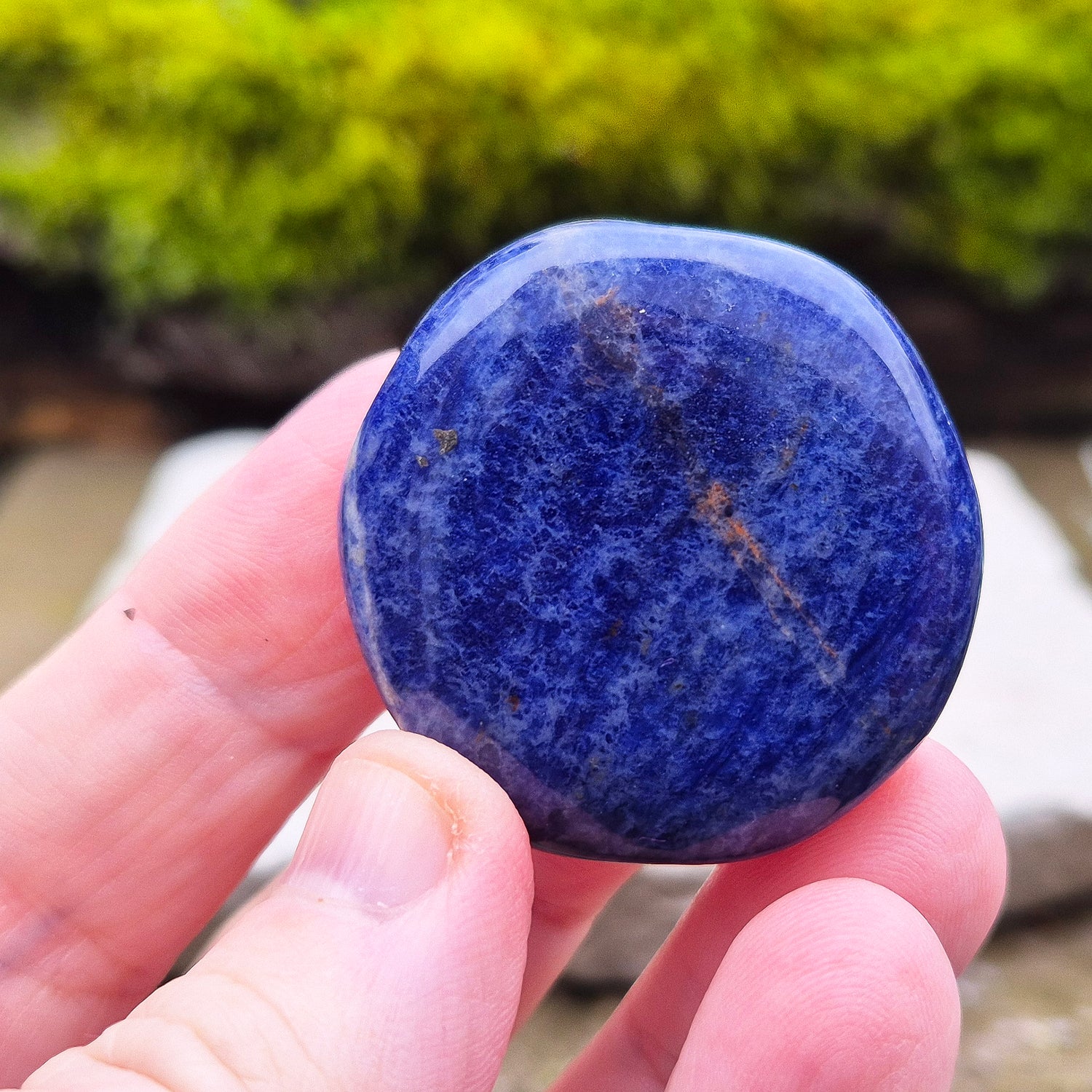 Sodalite Palm Stone. AA grade. From Namibia. Nice royal blue colouring and marking.