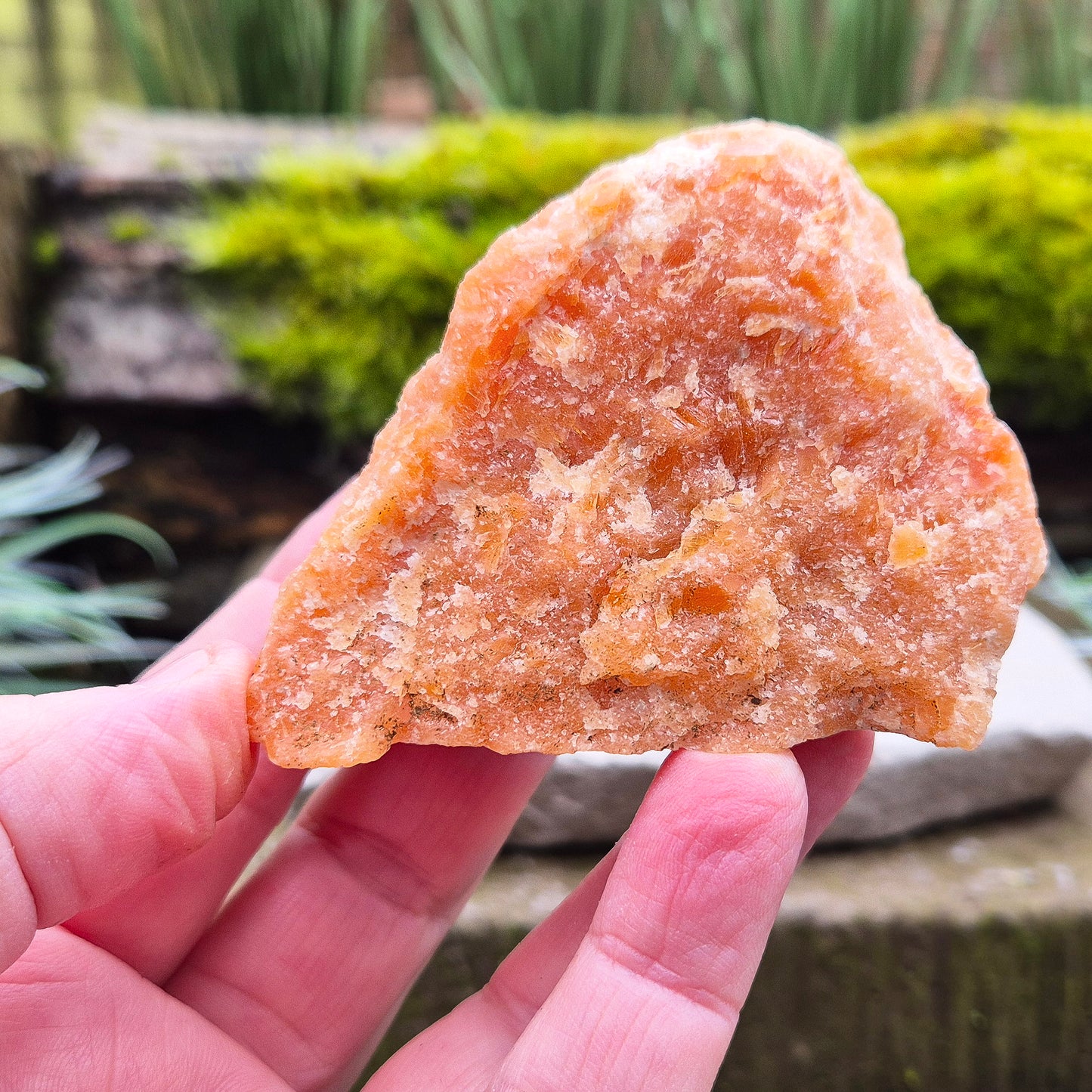 Orange Calcite, Natural Piece, Vibrant Color, from Mexico. While this crystal comes from a vein in the mine known for producing an infusion of orange calcite and black tourmaline, this piece appears to outwardly feature only the vibrant orange calcite.