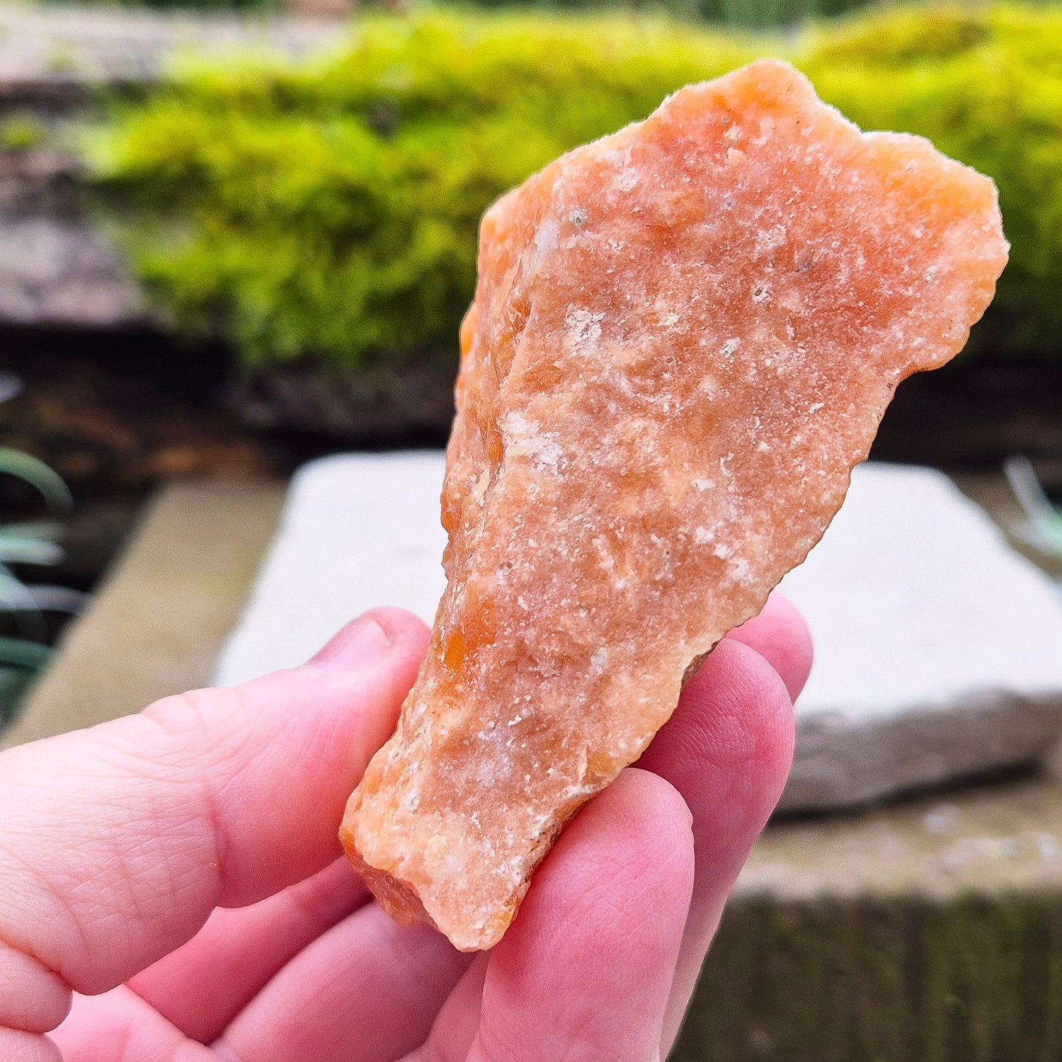 Orange Calcite, Natural Piece, Vibrant Color, from Mexico. While this crystal comes from a vein in the mine known for producing an infusion of orange calcite and black tourmaline, this piece appears to outwardly feature only the vibrant orange calcite.