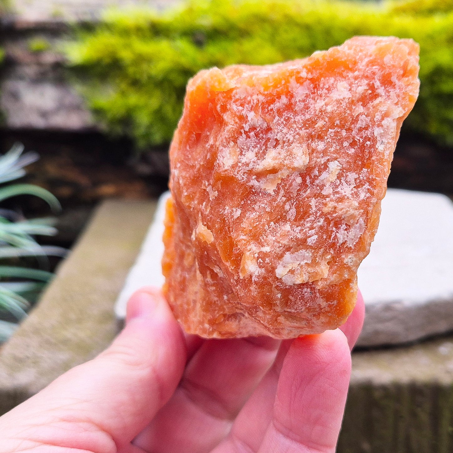 Orange Calcite, Natural Piece, Vibrant Color, from Mexico. While this crystal comes from a vein in the mine known for producing an infusion of orange calcite and black tourmaline, this piece appears to outwardly feature only the vibrant orange calcite.