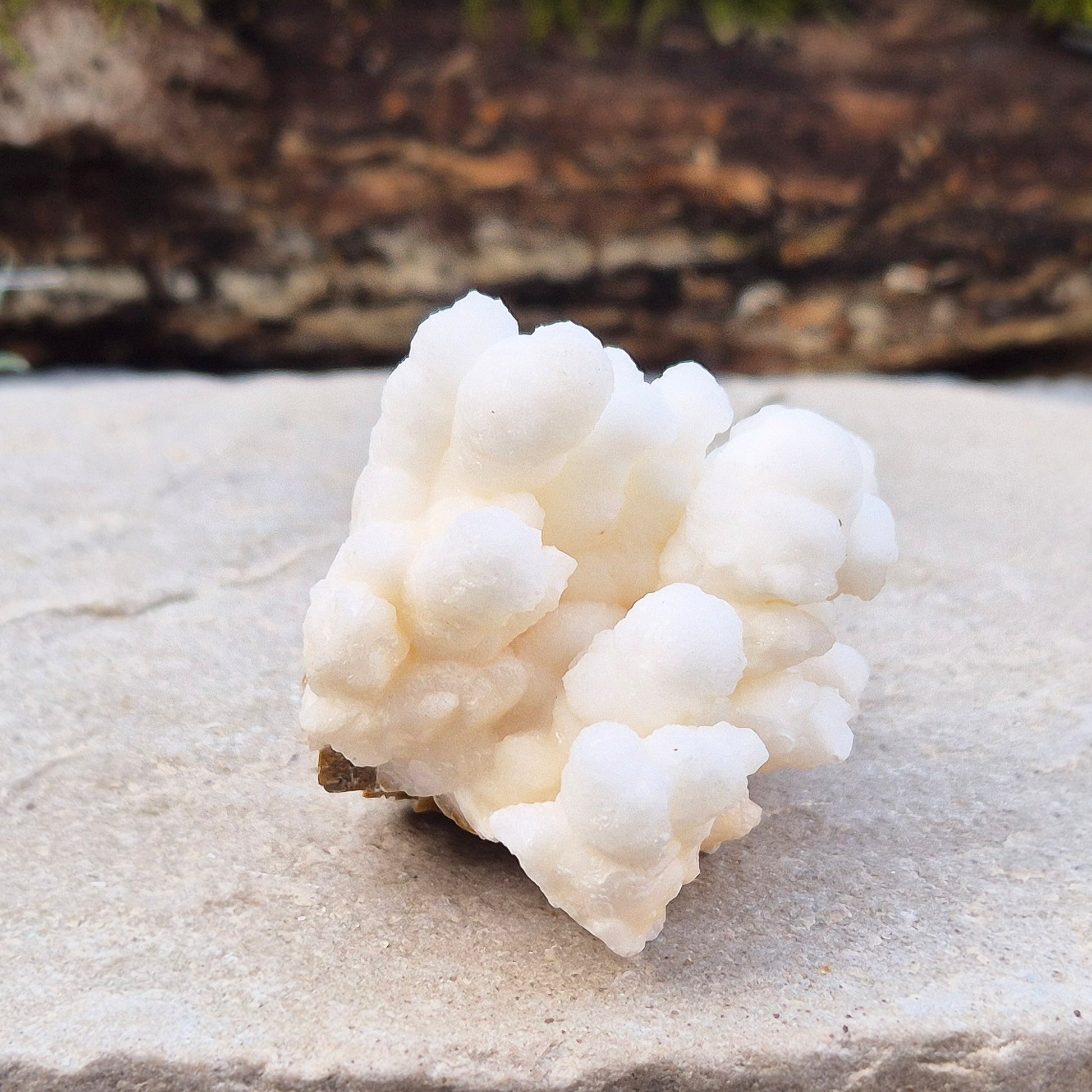 Cave Calcite, also known as Cave Popcorn or Coralloid, is actually Aragonite, not Calcite. This stunning mineral forms in caves, mines, and moist limestone-rich areas, 