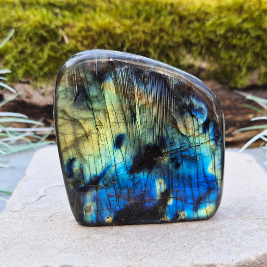 Labradorite Free Form, Self Standing Crystal also known as Spectrolite. Nice flash of colours when in the light and viewed at the right angles. From Madagascar.