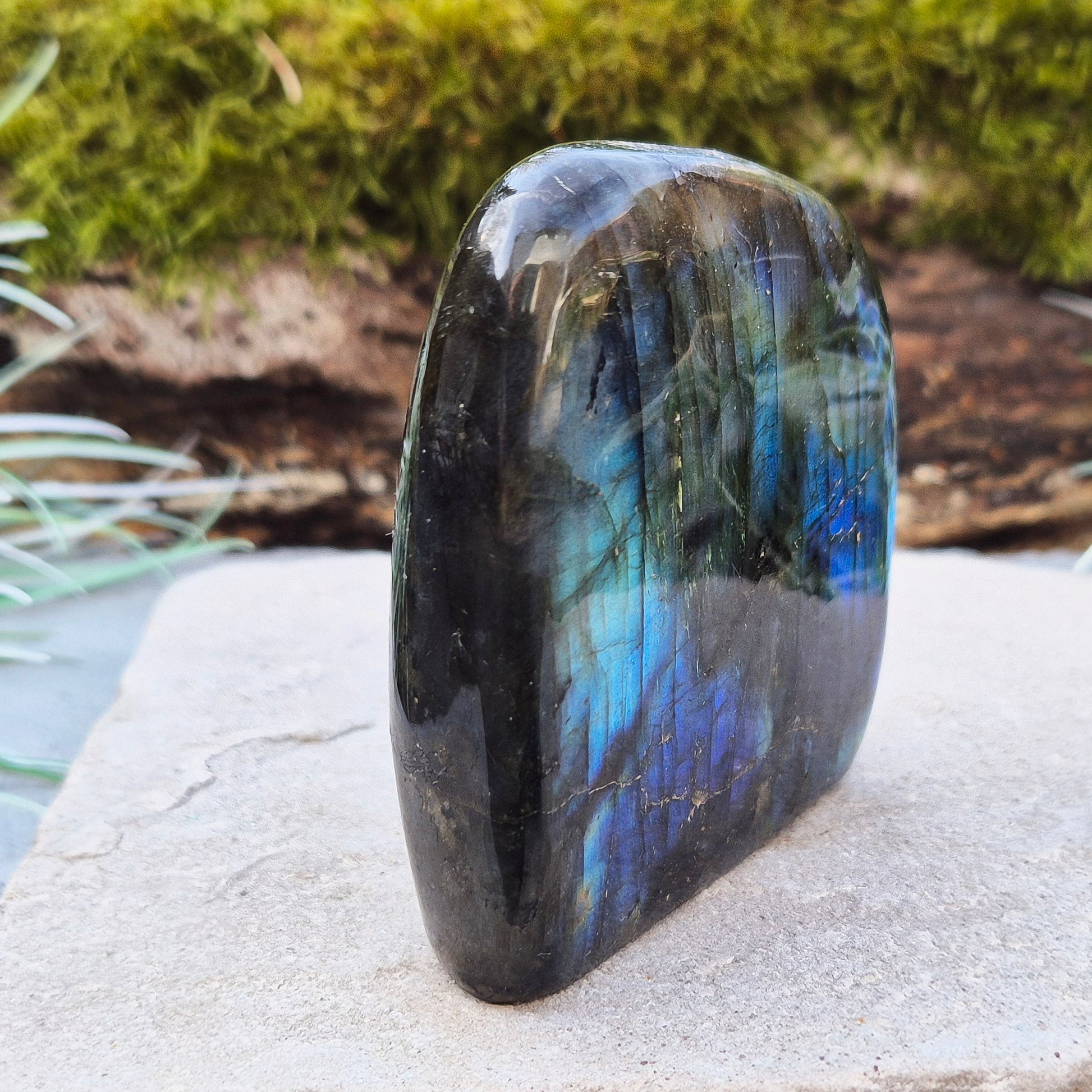 Labradorite Free Form, Self Standing Crystal also known as Spectrolite. Nice flash of colours when in the light and viewed at the right angles. From Madagascar.