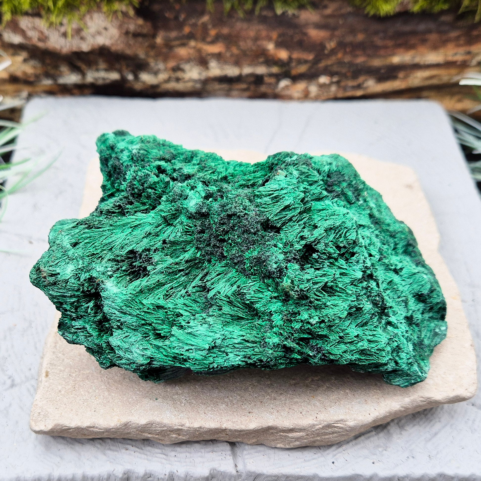 Natural Malachite – rich green hues with a stunning fibrous texture. Promotes transformation, protection, and heart chakra healing. 